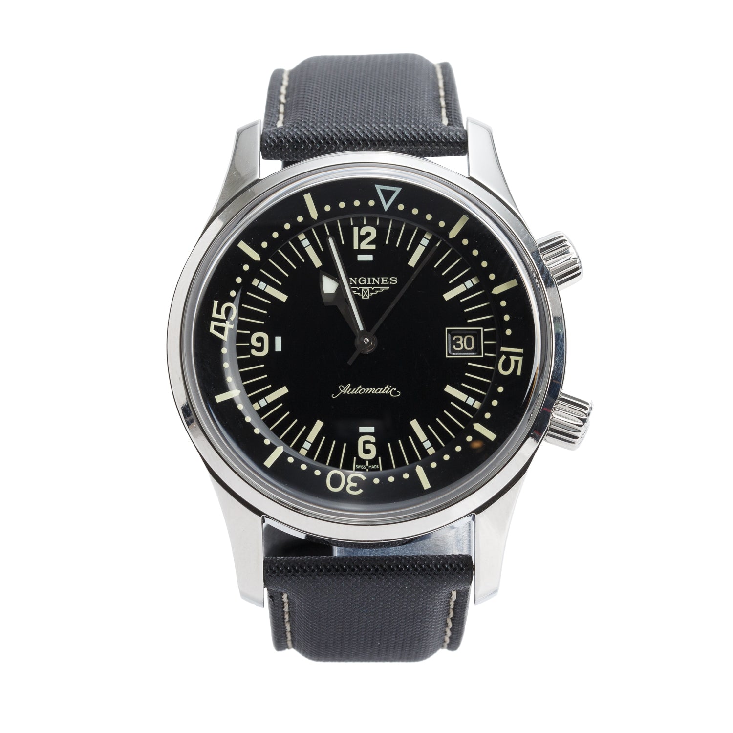 Longines Stainless Steel Legend Diver 42 MM Automatic Watch Black Dial w/ Box, Papers & Extra Strap