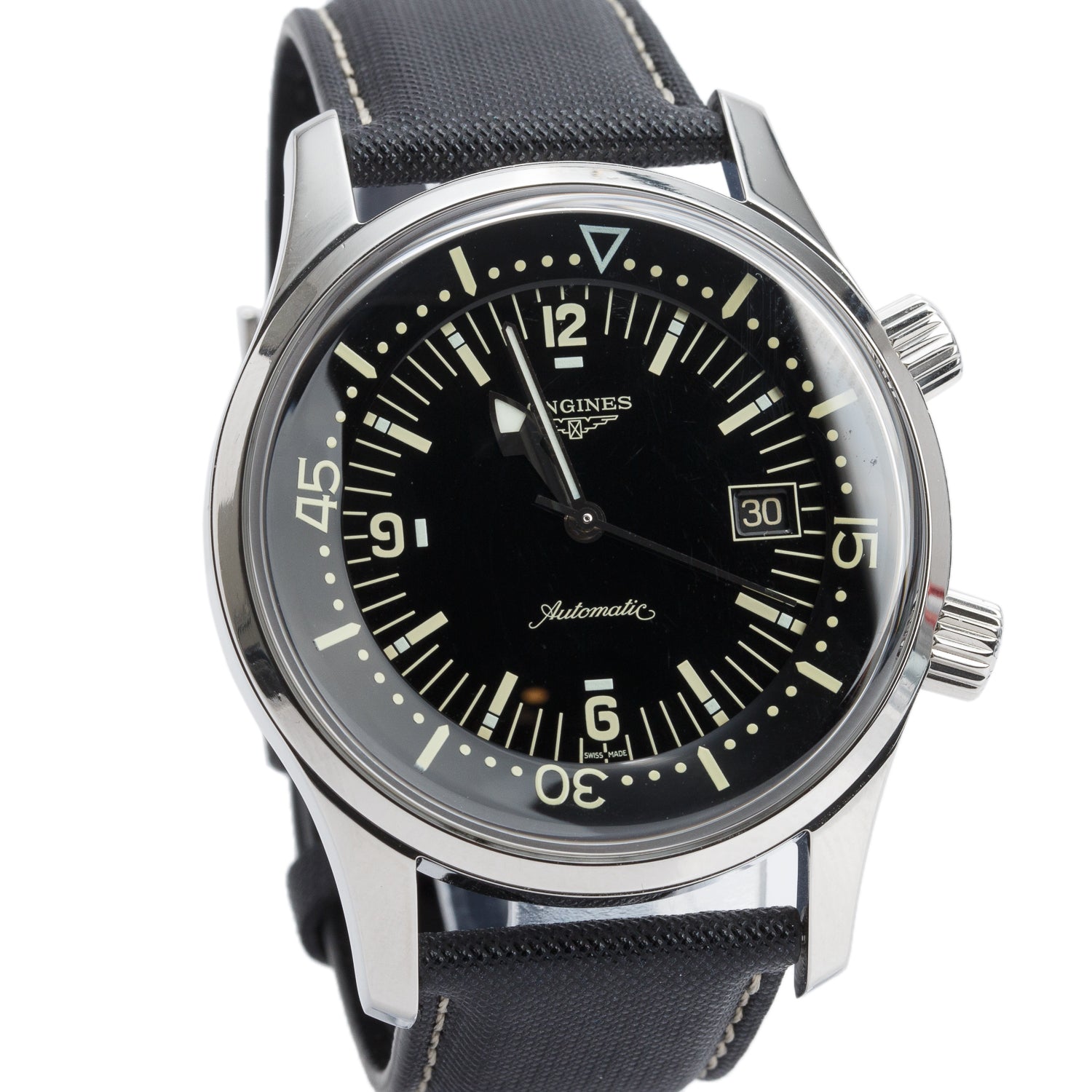 Longines Stainless Steel Legend Diver 42 MM Automatic Watch Black Dial w/ Box, Papers & Extra Strap