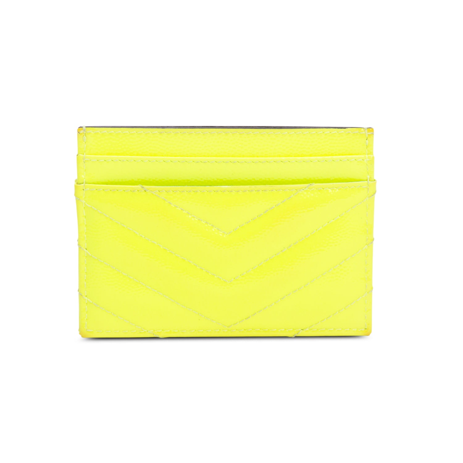 Saint Laurent Green Grain de Poudre Chevron Cassandre Card Holder w/ Box