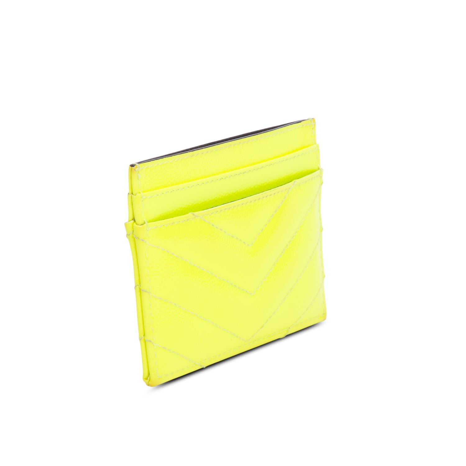 Saint Laurent Green Grain de Poudre Chevron Cassandre Card Holder w/ Box