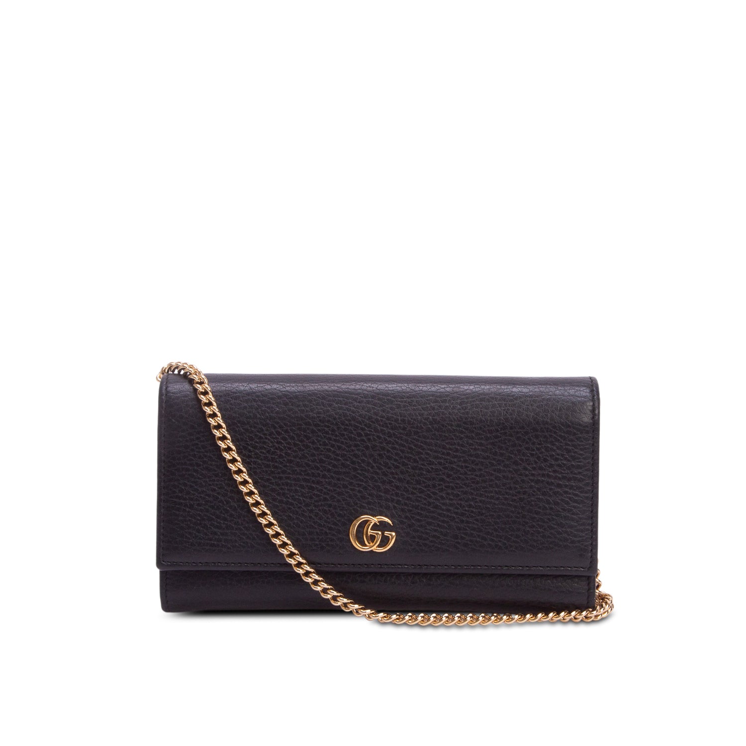 Gucci Black Dollar Calfskin Petite GG Marmont Wallet Chain Bag