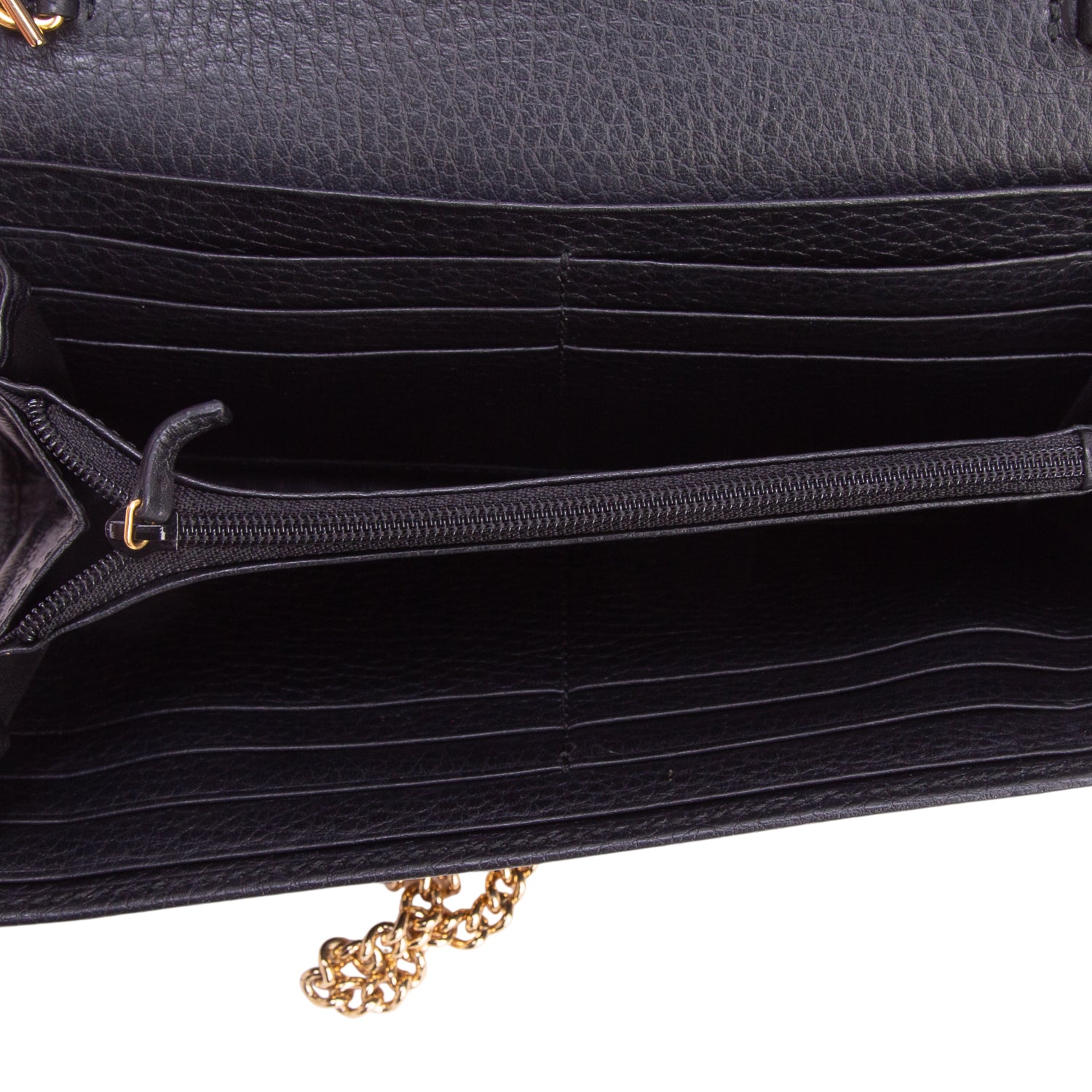 Gucci Black Dollar Calfskin Petite GG Marmont Wallet Chain Bag