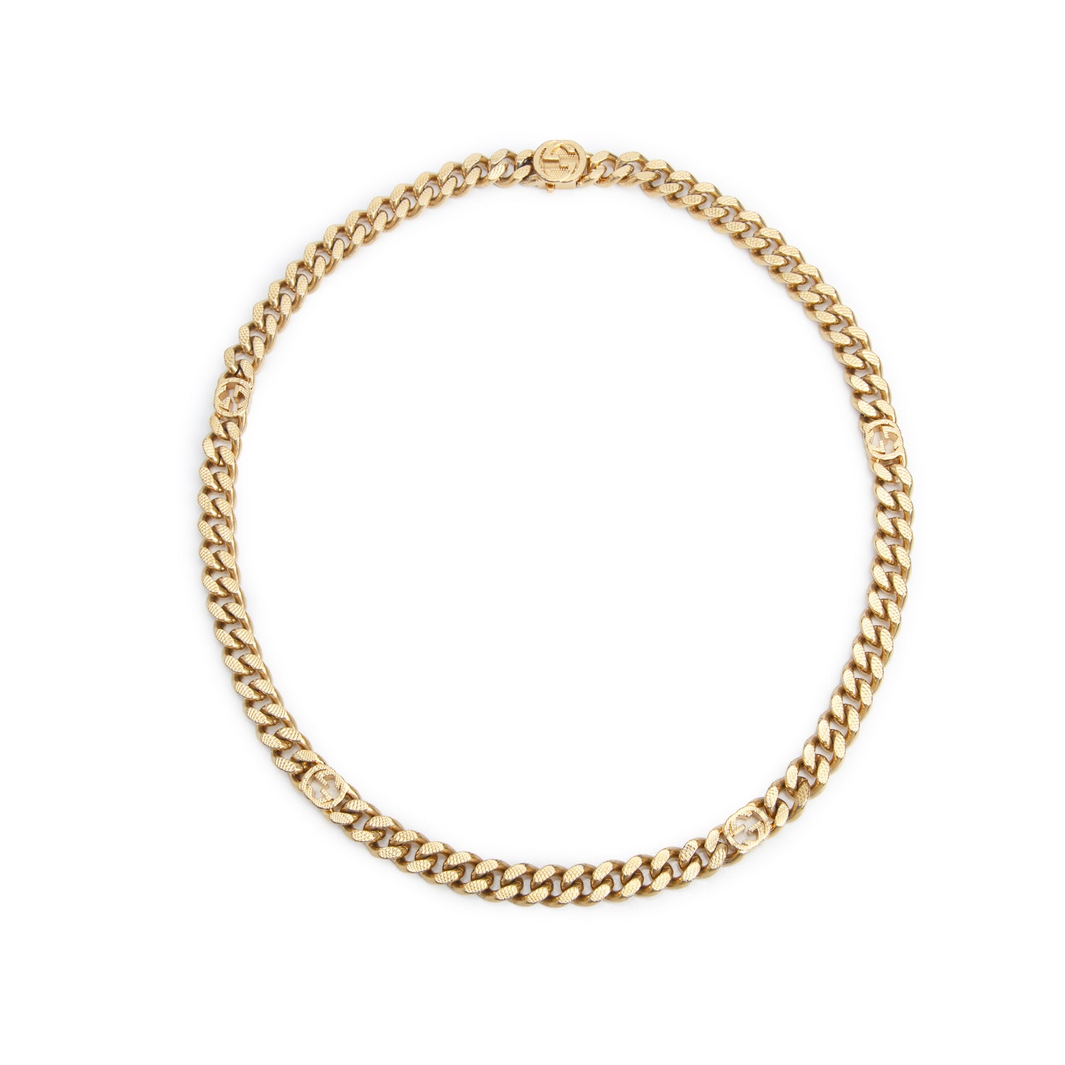 Gucci Gold-Plated Metal Interlocking G Logo Curb Link Chain Necklace w/ Box