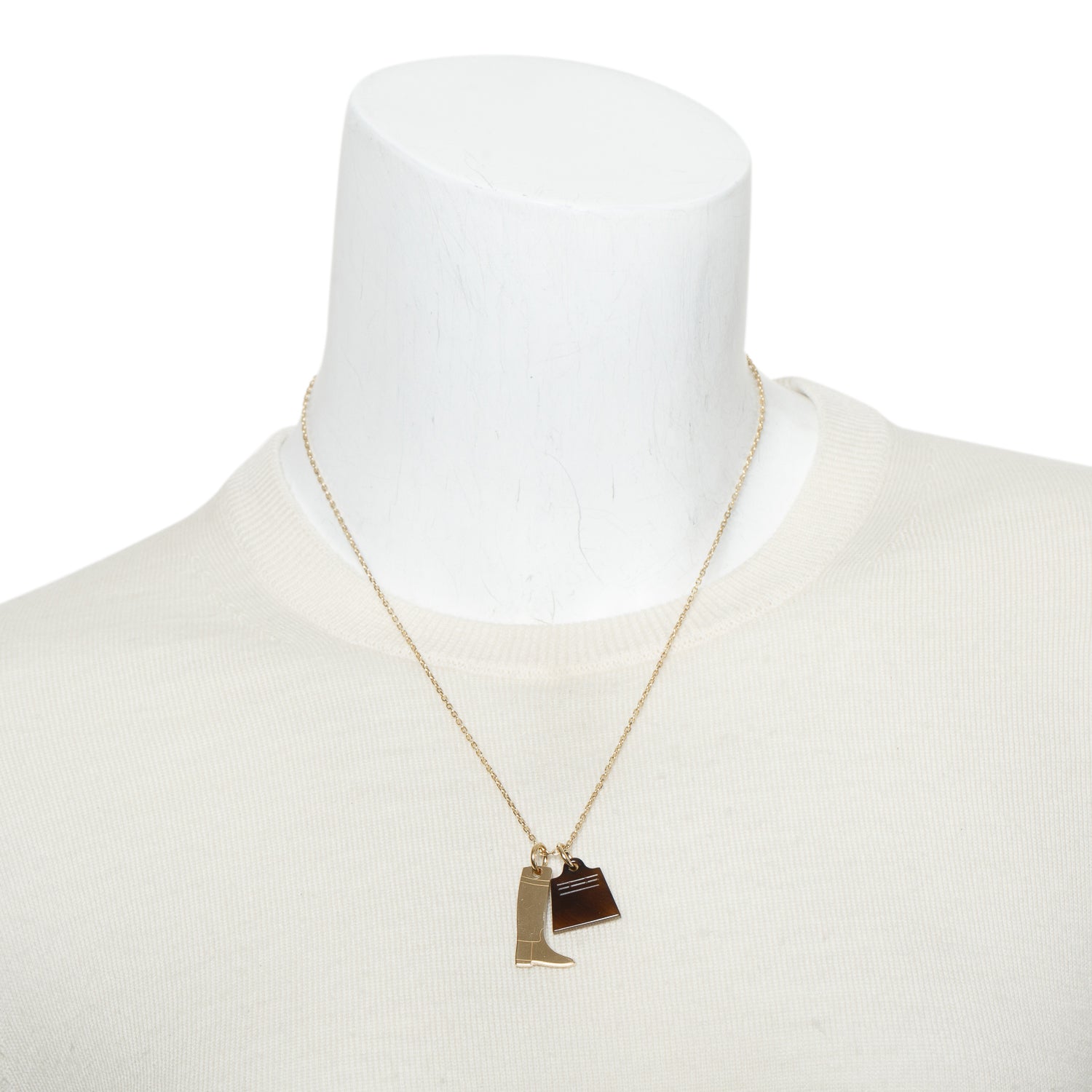 Hermes 2022 Gold-Plated Brown Horn Amulette Maroquinier Pendant Pendant Necklace, Small Model w/ Box & Receipt