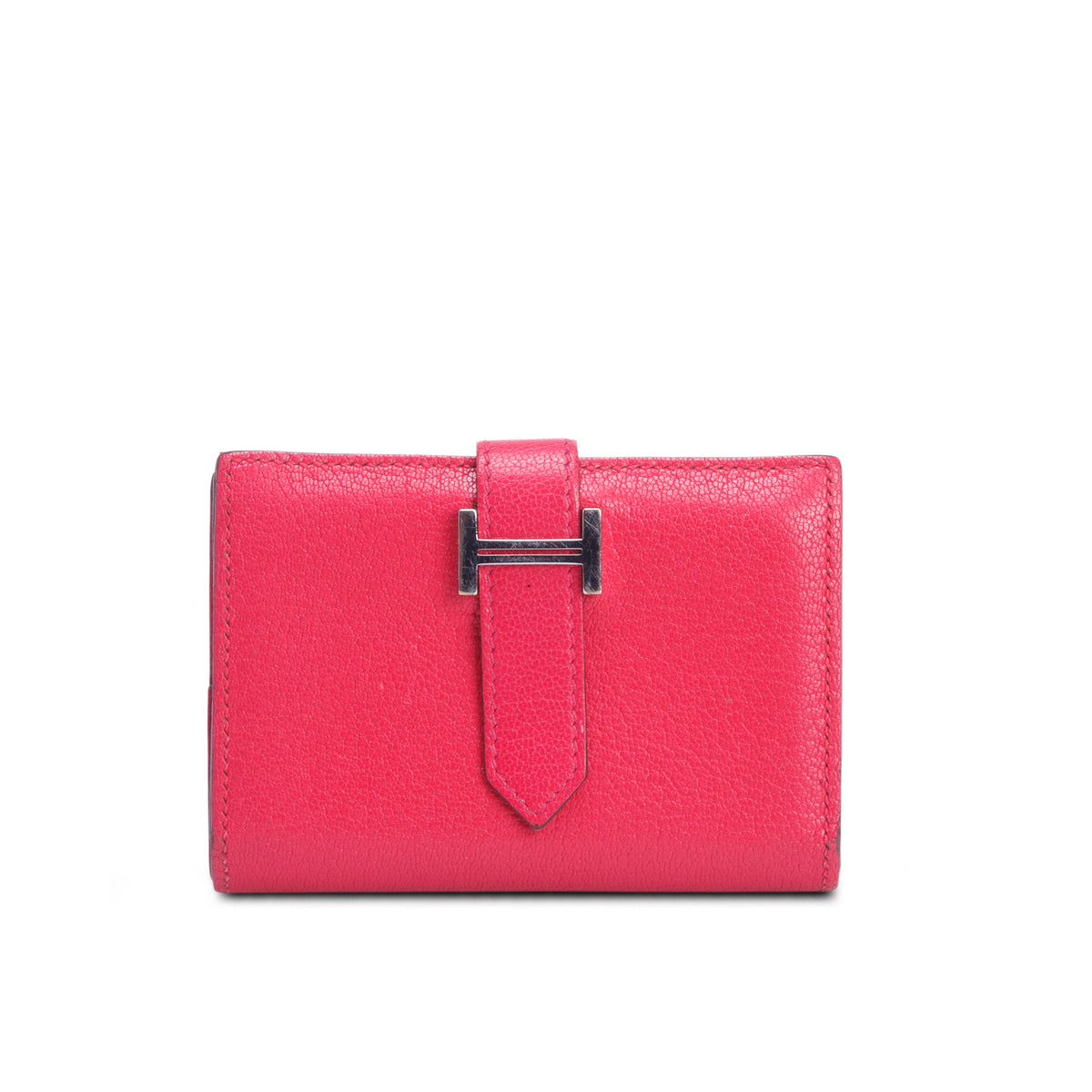 Hermes 2021 Rose Extreme Chevre Mysore Leather Mini Bearn Wallet
