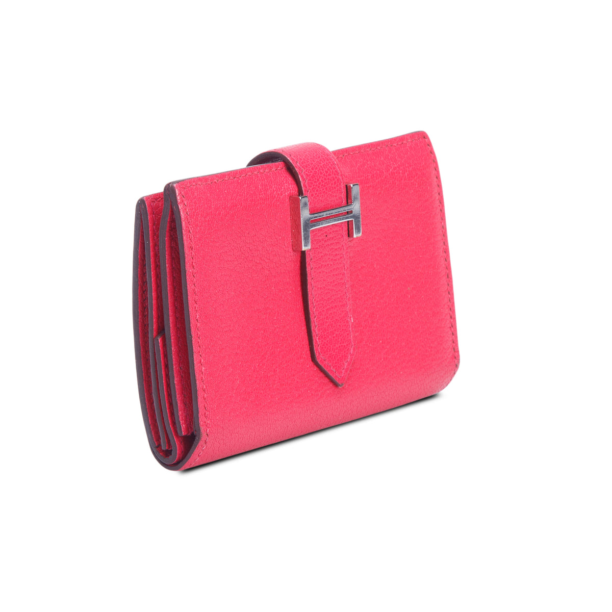 Hermes 2021 Rose Extreme Chevre Mysore Leather Mini Bearn Wallet