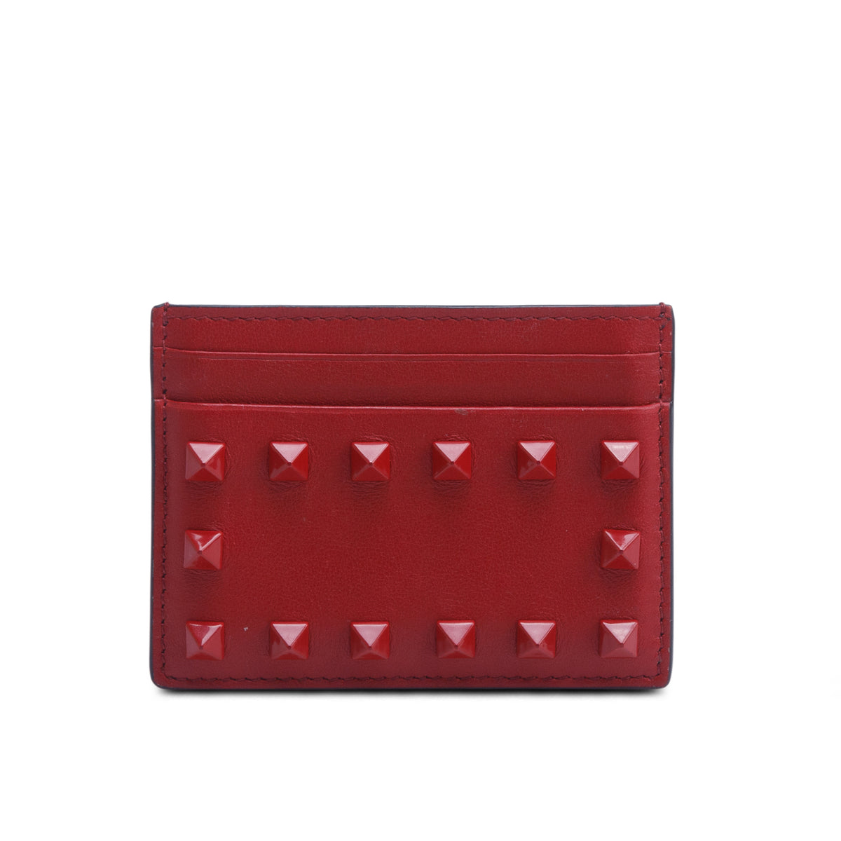 Valentino Red Calfskin Monochrome Rockstud Card Holder