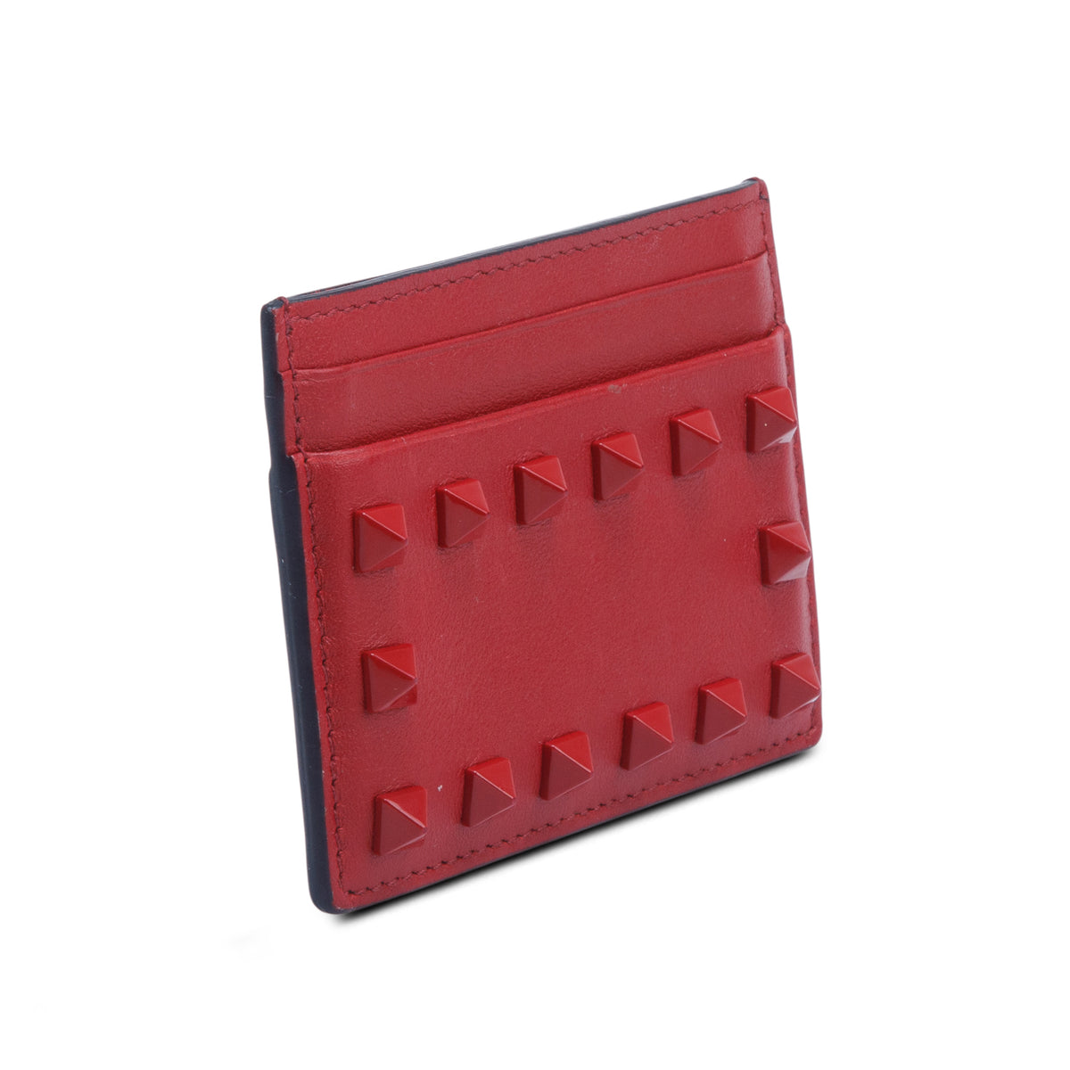 Valentino Red Calfskin Monochrome Rockstud Card Holder