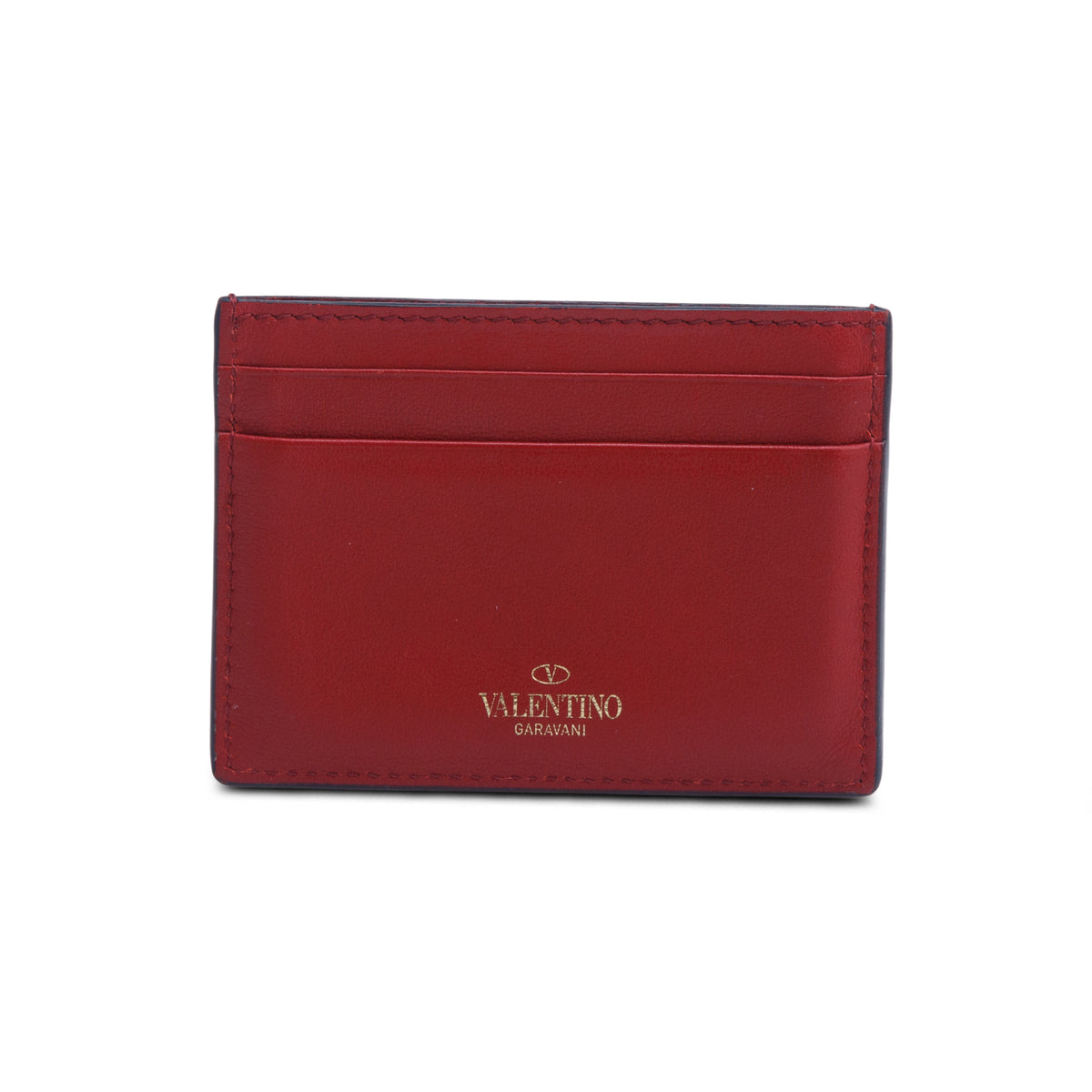 Valentino Red Calfskin Monochrome Rockstud Card Holder