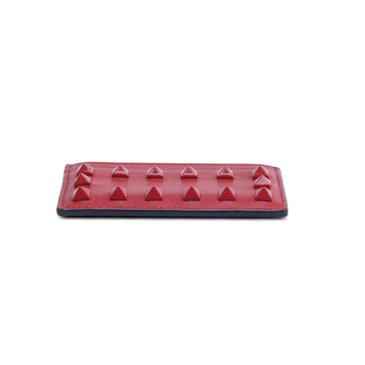 Valentino Red Calfskin Monochrome Rockstud Card Holder