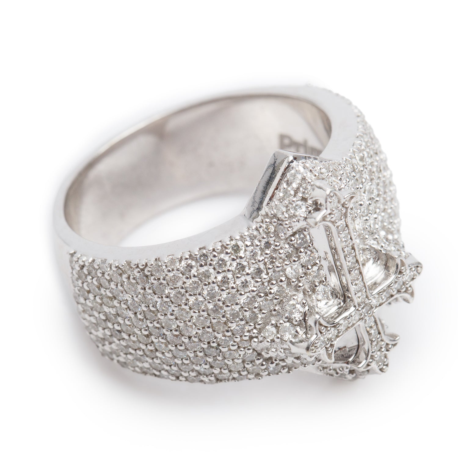 10k White Gold 1.81 tcw. Pave Diamond Cross Design Ring, Size 9