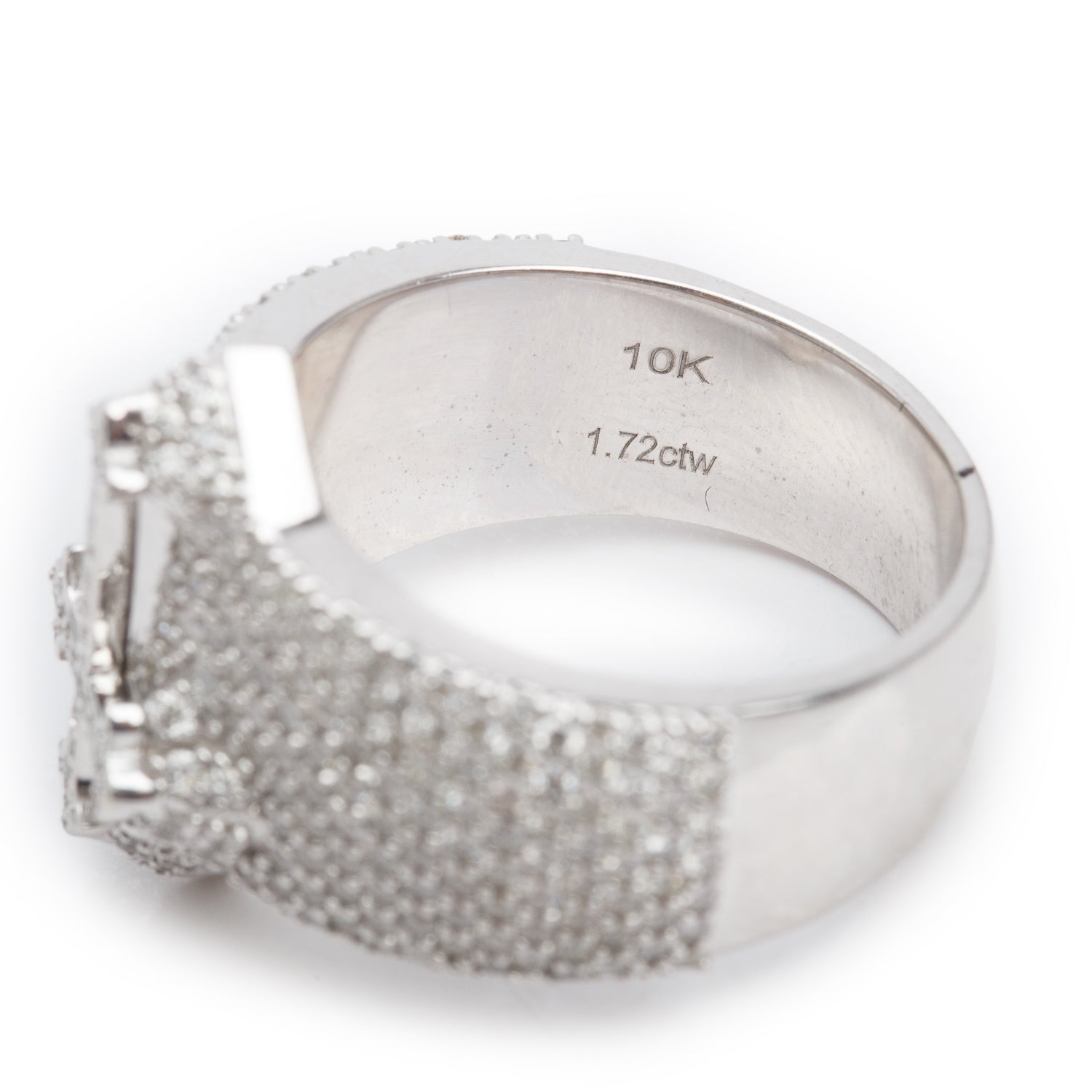 10k White Gold 1.81 tcw. Pave Diamond Cross Design Ring, Size 9