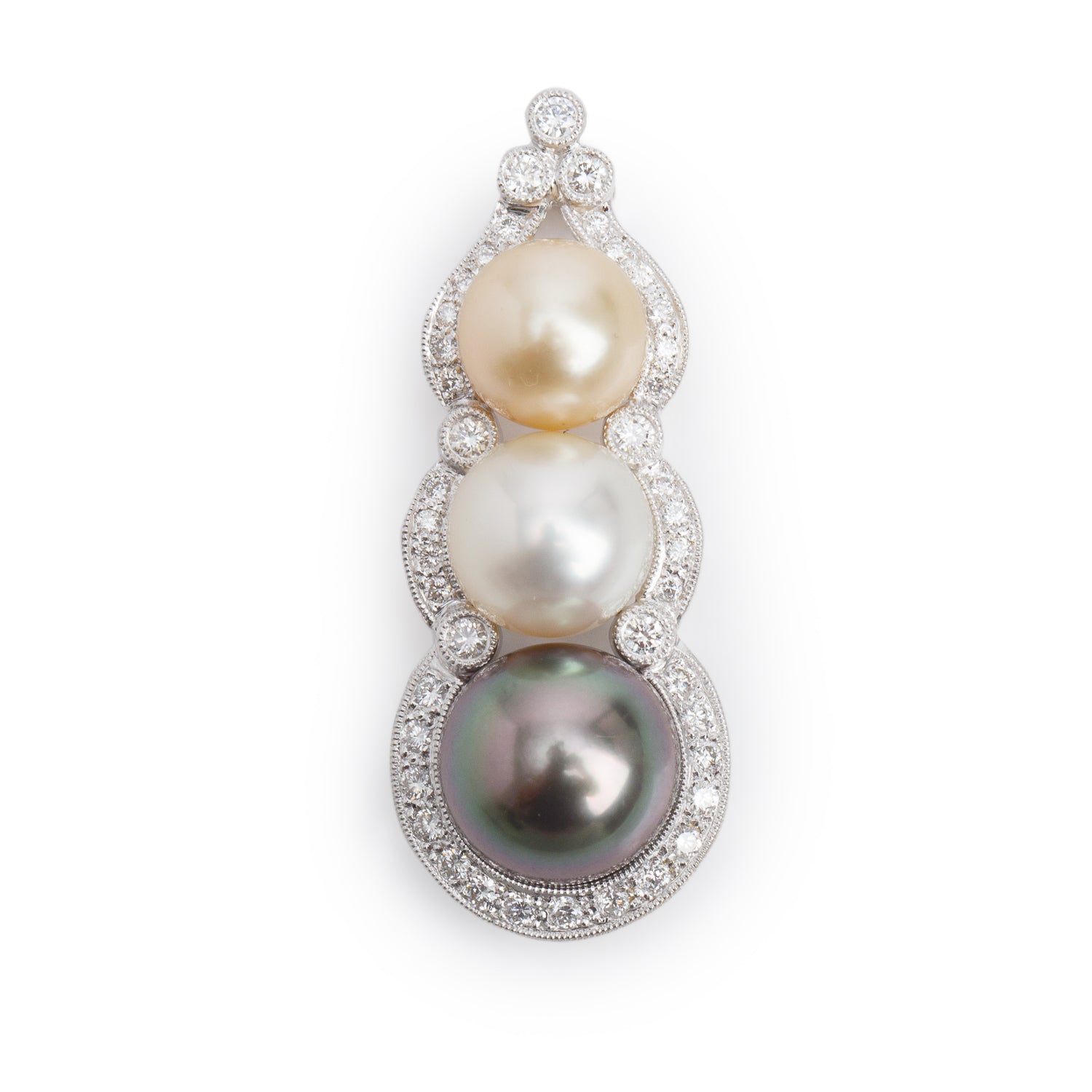 18k White Gold Diamond & South Sea Pearl Pendant