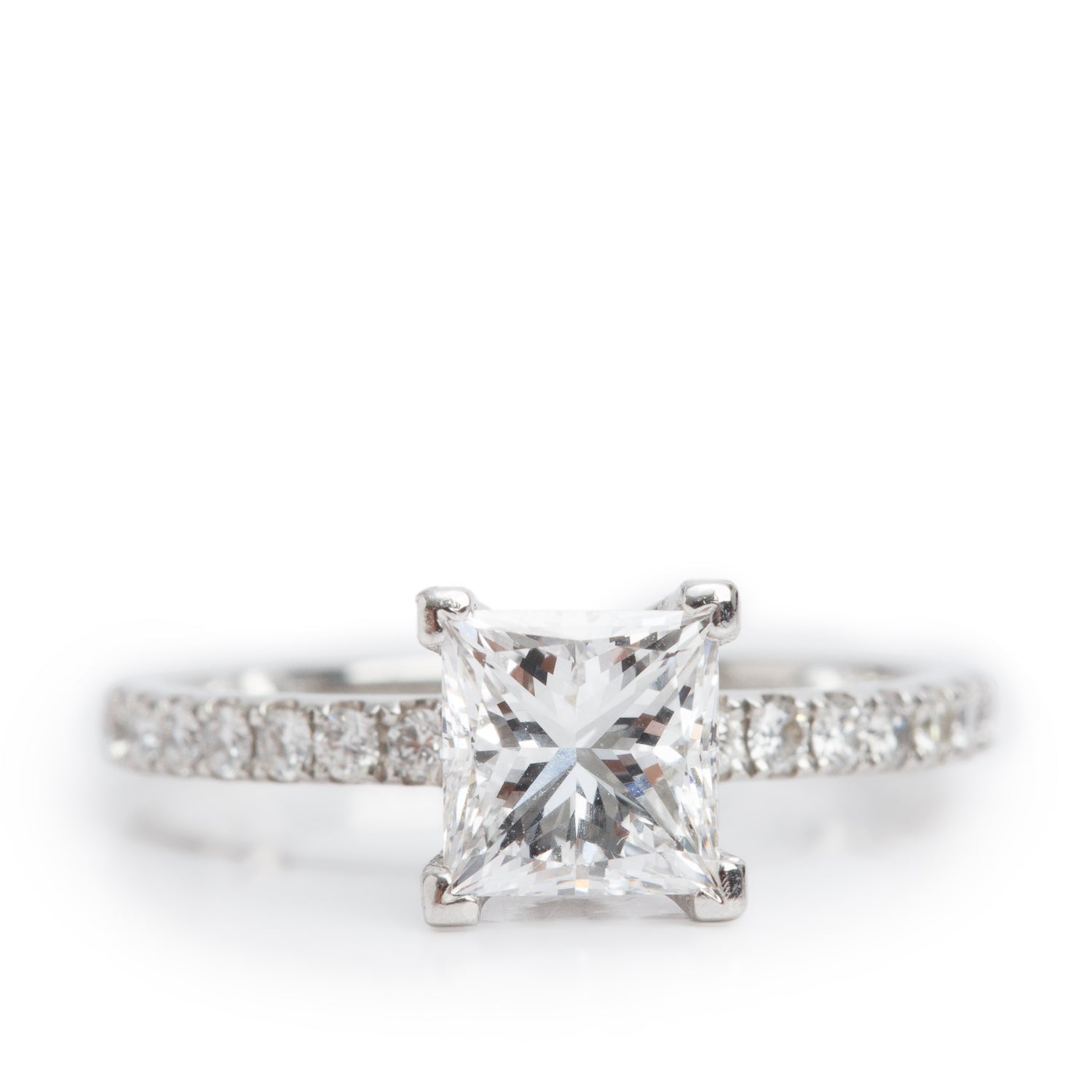 Platinum 1.29 ct. Princess Cut Diamond Engagement Ring, Size 6
