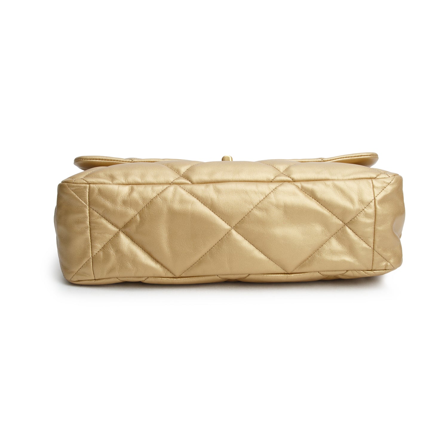 Chanel 2020 Gold Shiny Lambskin Quilted Maxi Chanel 19 Flap Bag w/ Box Authenticity Card