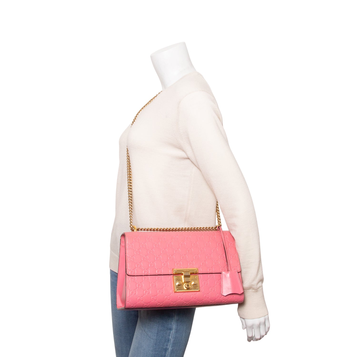 Gucci Pink GG Signature Leather Medium Padlock Shoulder Bag