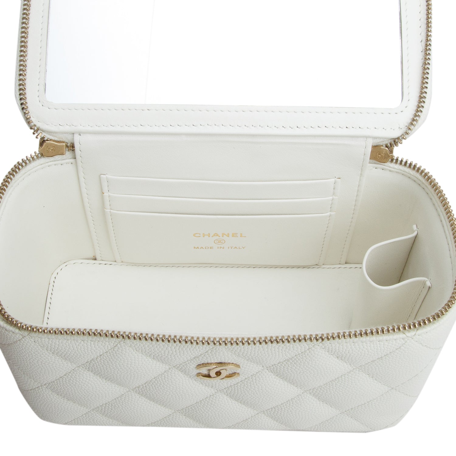 Chanel 2022 White Caviar Quilted Small Vanity Case with Chain