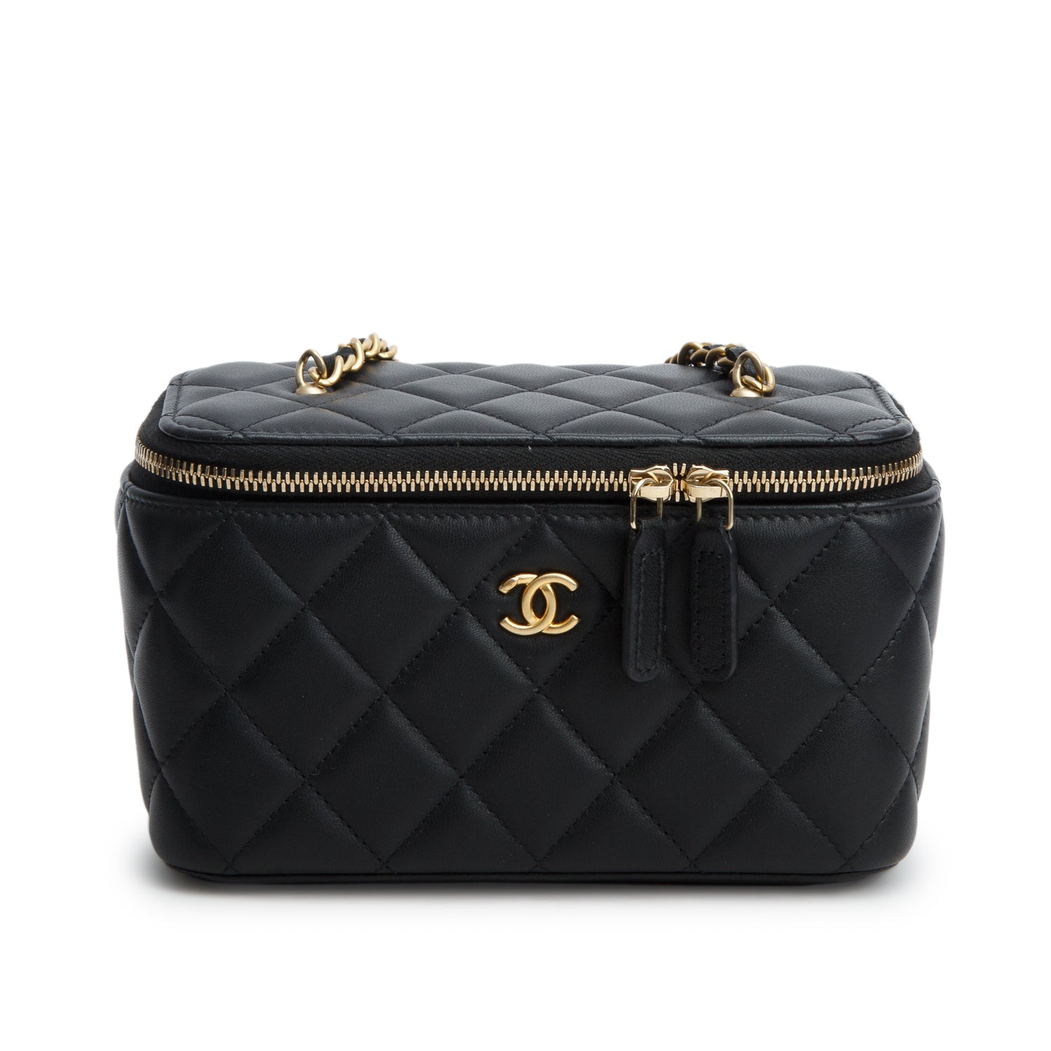 Chanel Black Lambskin Quilted Pearl Crush Small Vanity Case