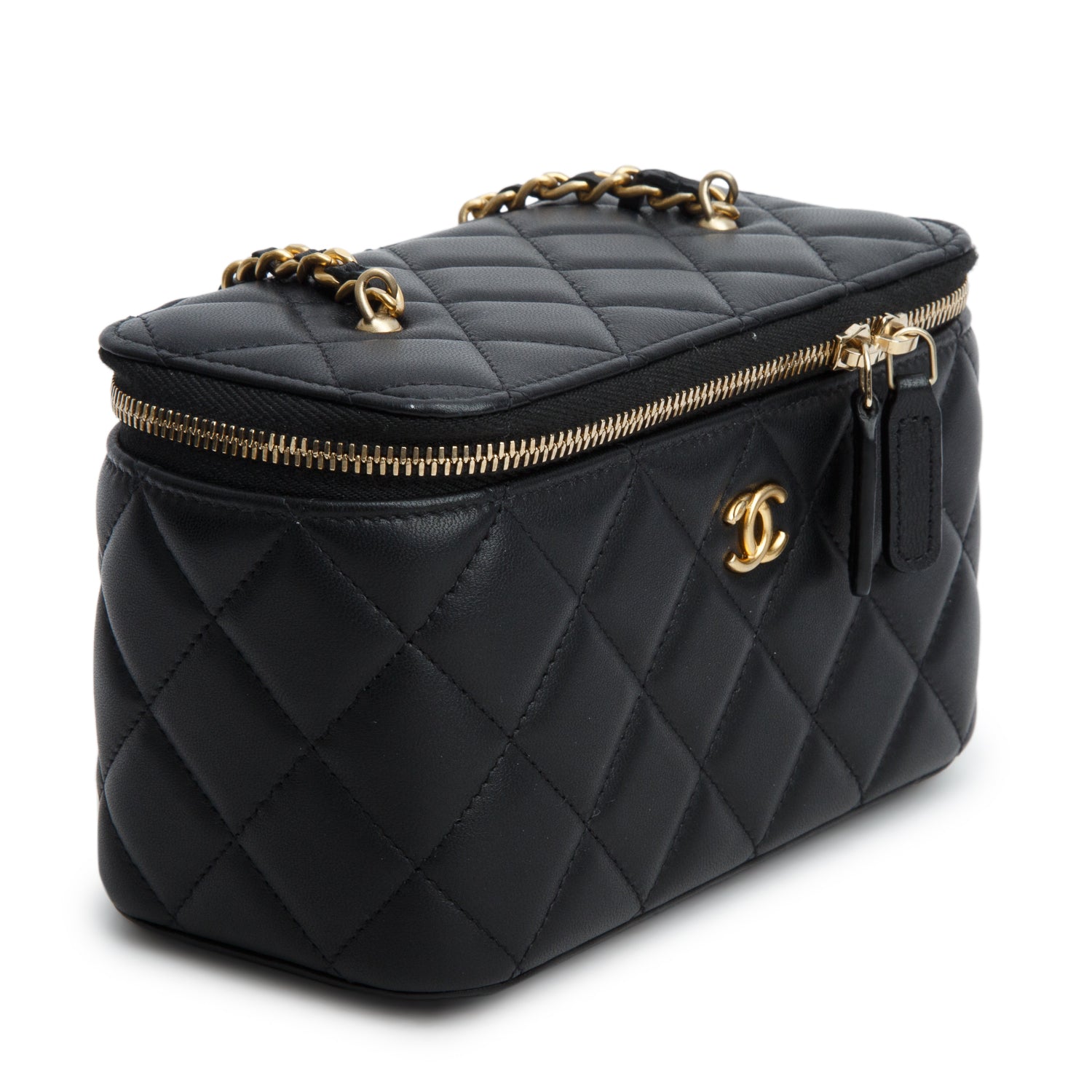 Chanel Black Lambskin Quilted Pearl Crush Small Vanity Case