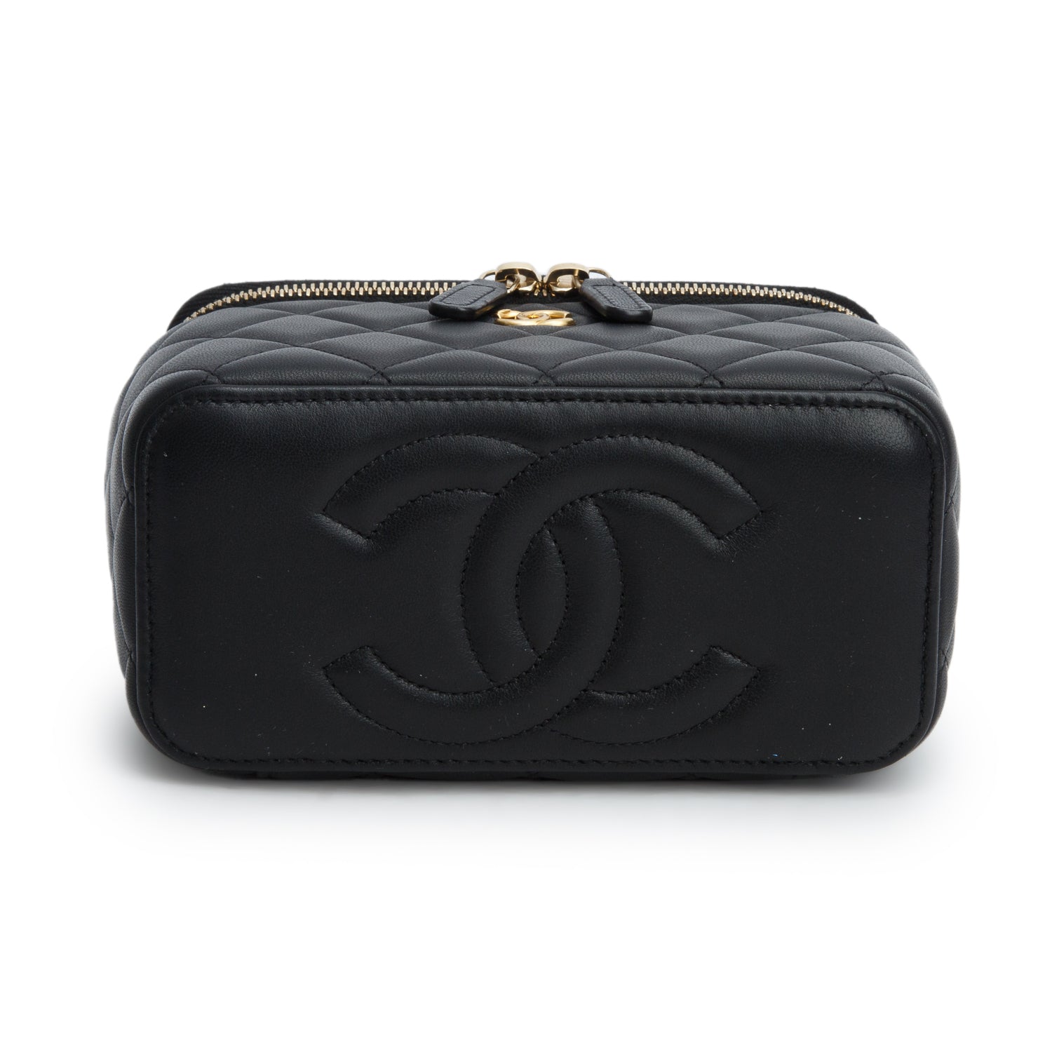 Chanel Black Lambskin Quilted Pearl Crush Small Vanity Case