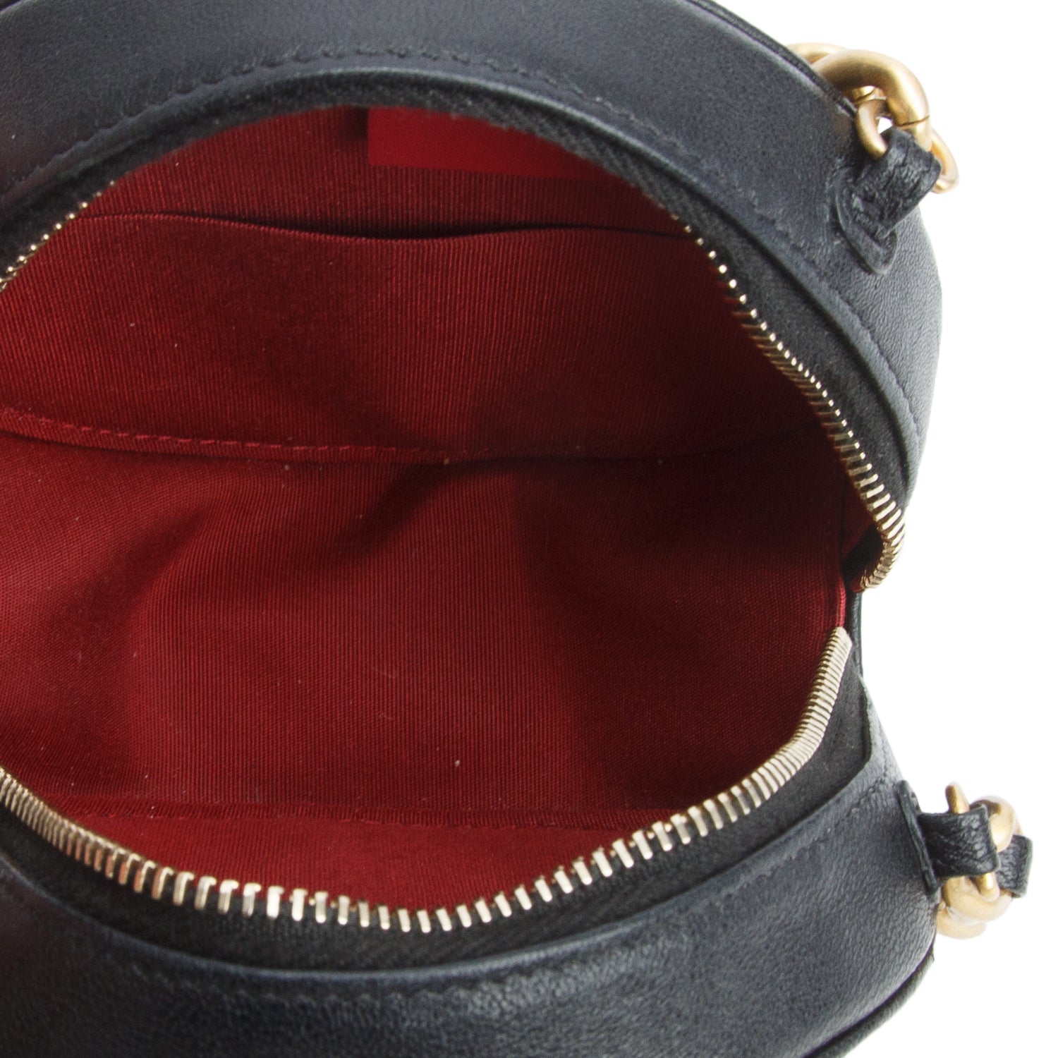Chanel Black Shiny Goatskin Quilted Chanel 19 Round Clutch With Chain w/ Authenticity Card