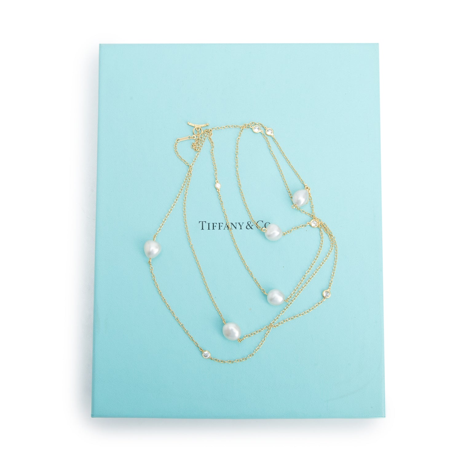Tiffany & Co. Elsa Peretti 18k Yellow Gold Diamond & Pearls by the Yard Sprinkle Necklace w/ Box