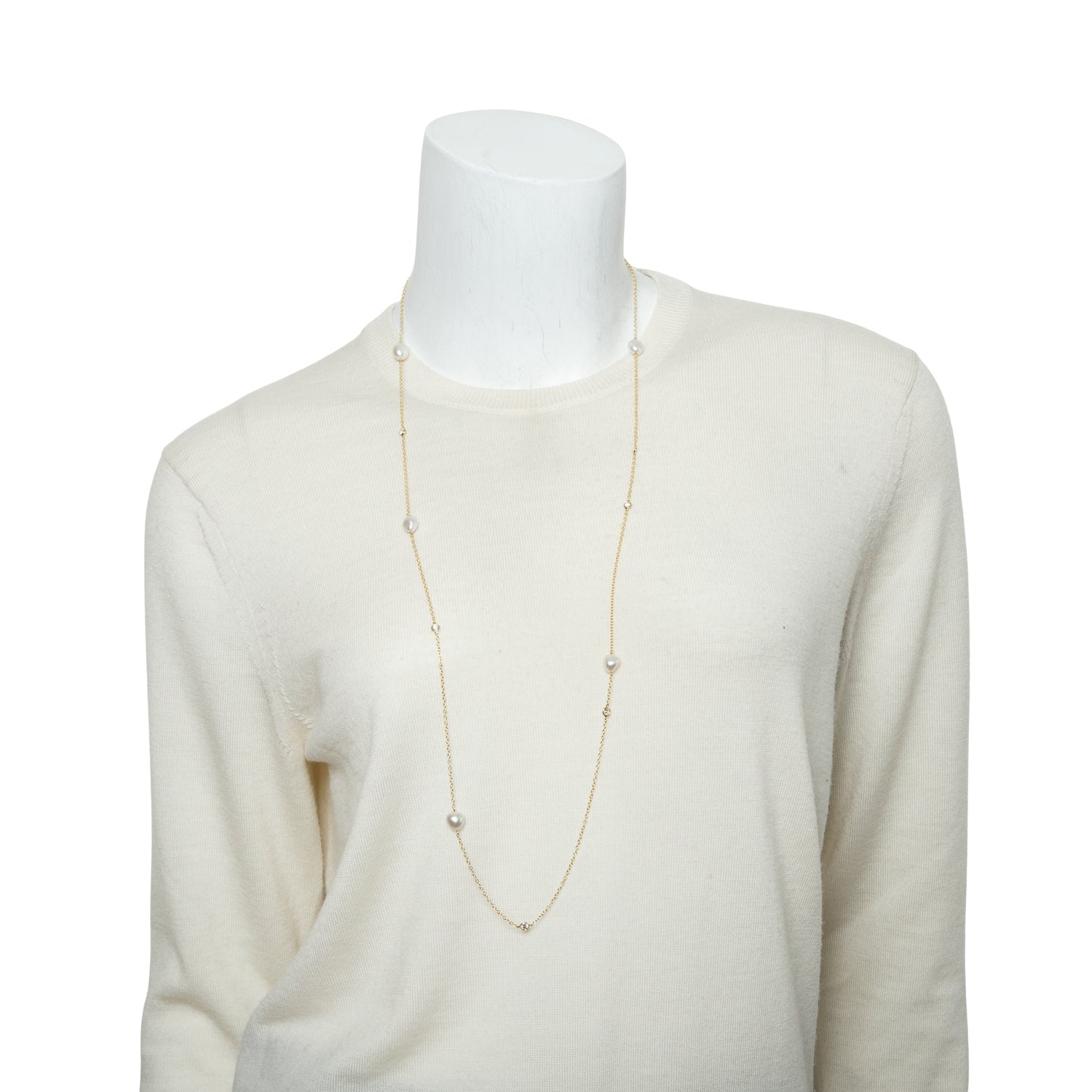 Tiffany & Co. Elsa Peretti 18k Yellow Gold Diamond & Pearls by the Yard Sprinkle Necklace w/ Box
