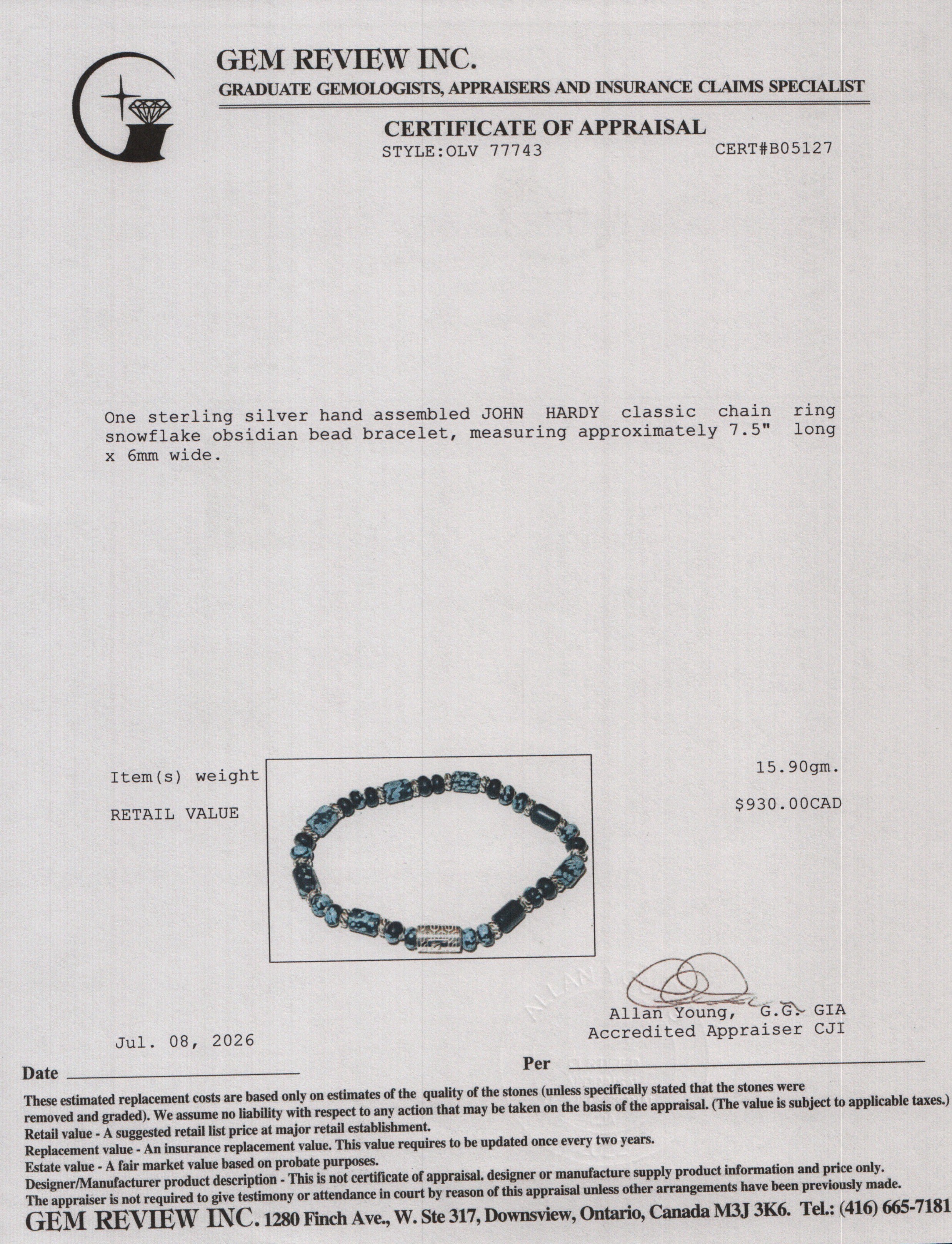 John Hardy Sterling Silver Classic Chain Snowflake Obsidian Bead Bracelet