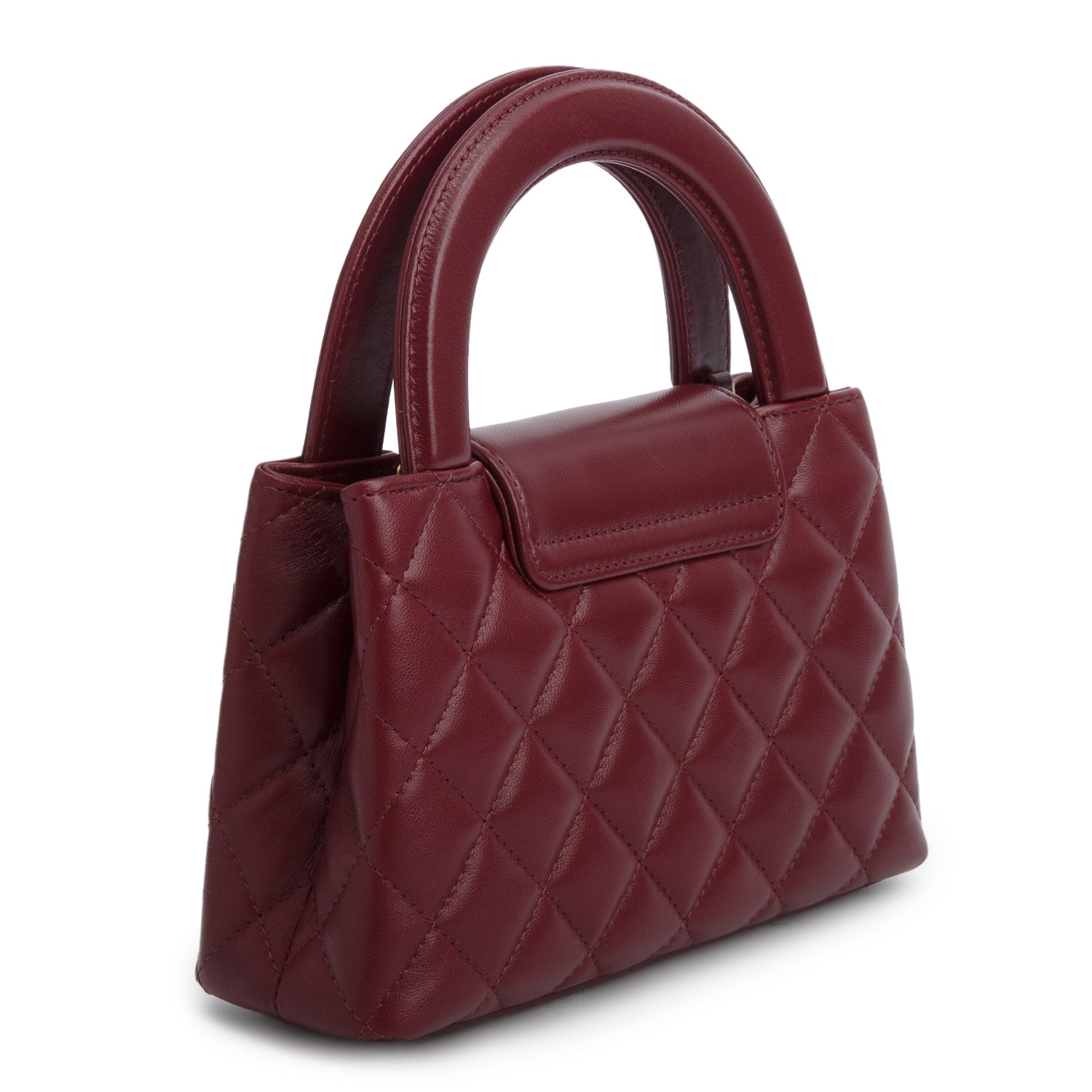Chanel Burgundy Shiny Aged Calfskin Quilted Nano Kelly Shopper w/ Box