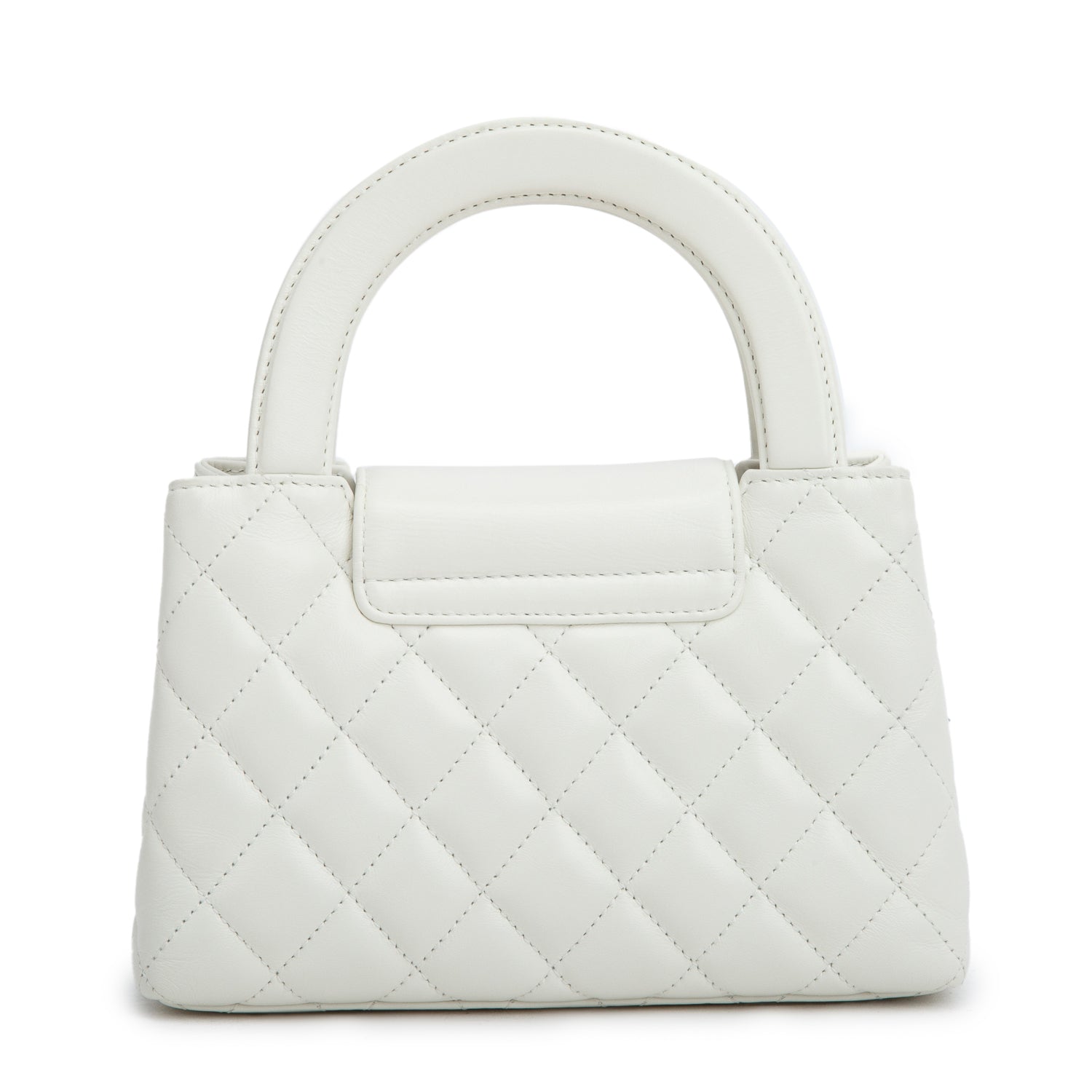 Chanel White Shiny Aged Calfskin Quilted Nano Kelly Shopper w/ Box
