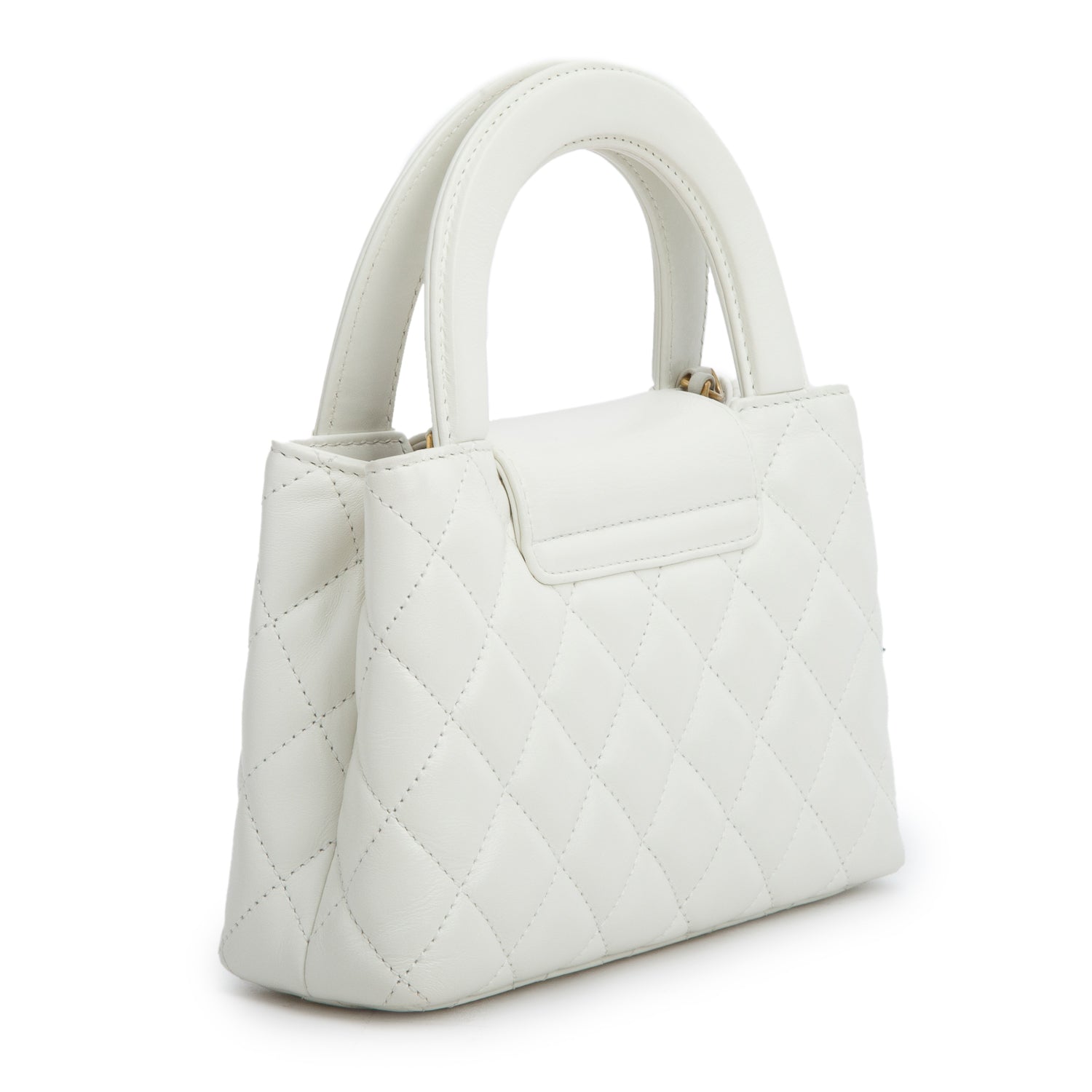 Chanel White Shiny Aged Calfskin Quilted Nano Kelly Shopper w/ Box