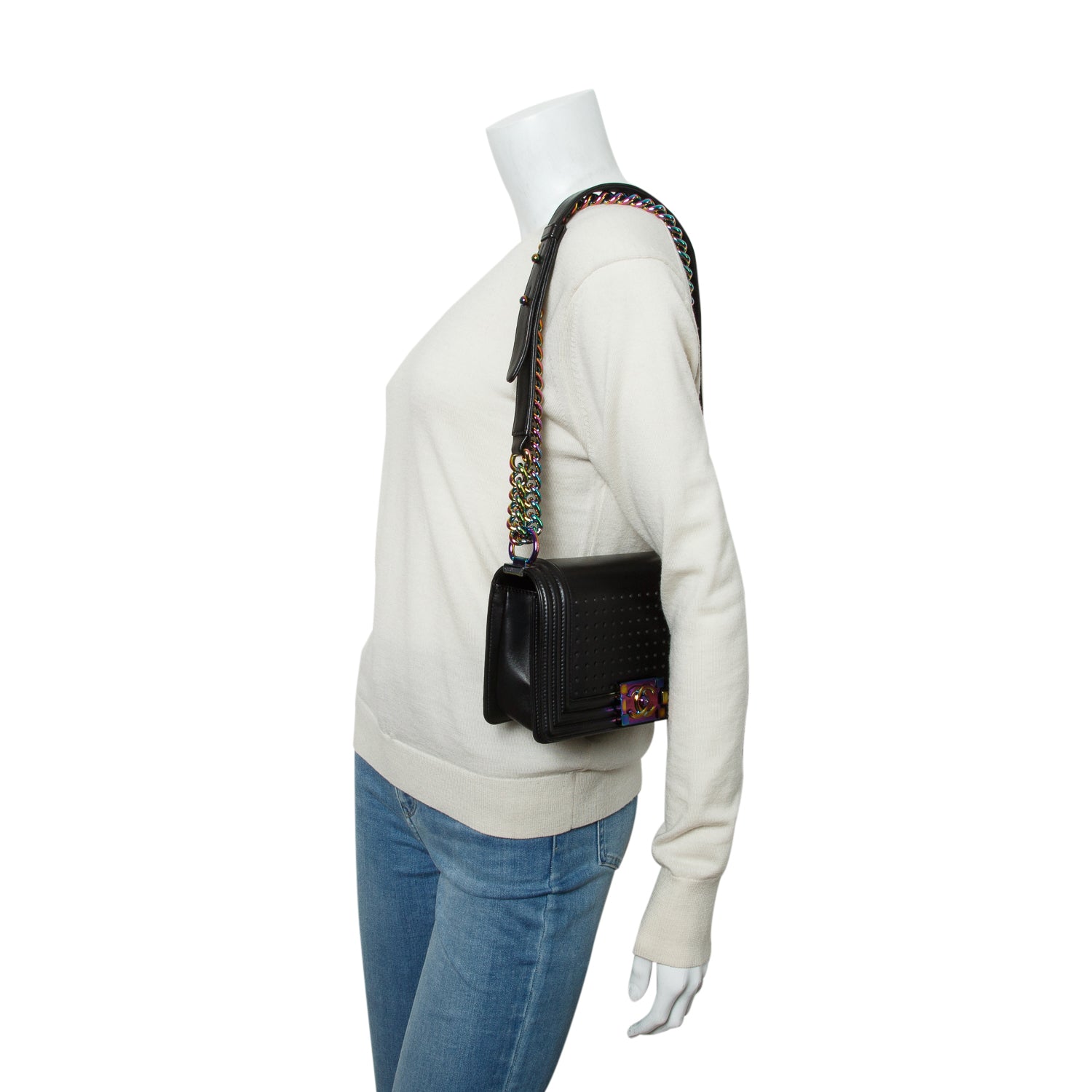 Chanel Iridescent Metal Black Lambskin Leather LED Small Boy Bag w/ Box & Authenticity Card