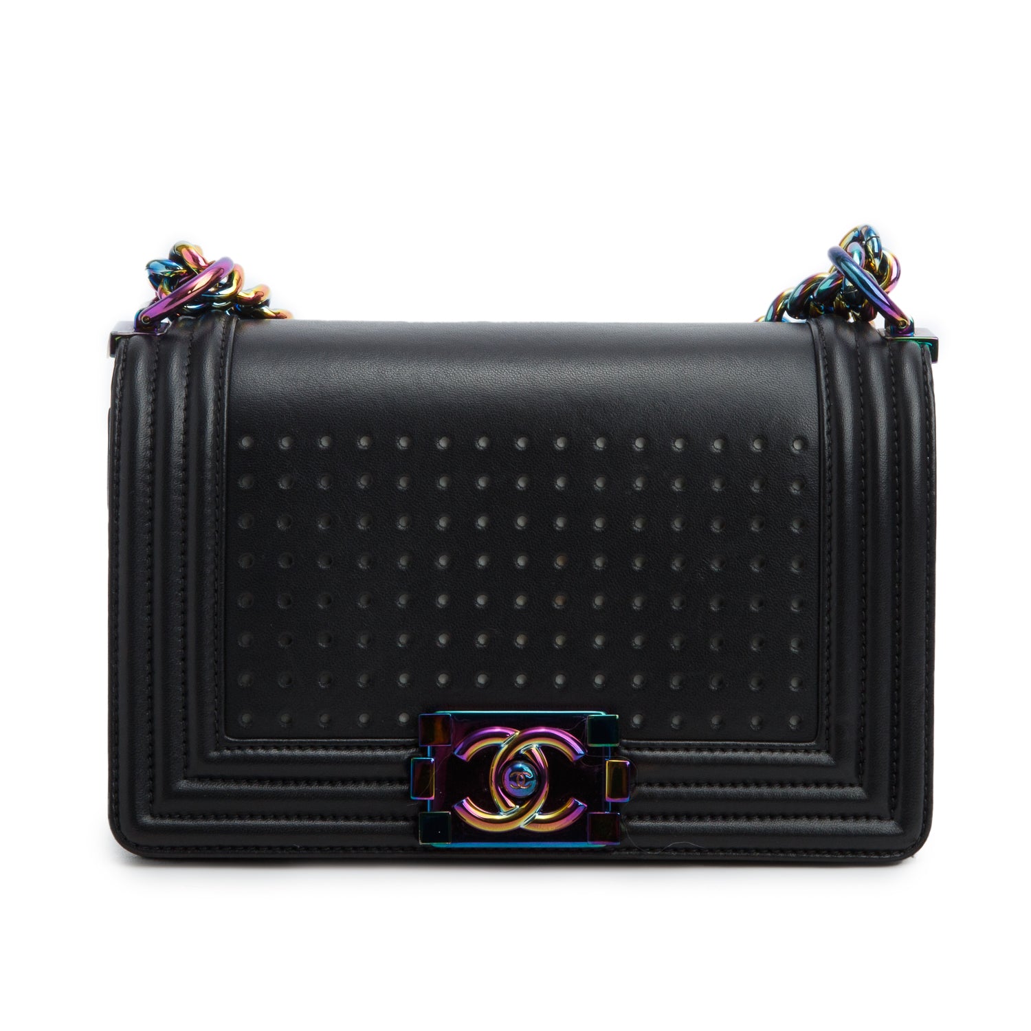 Chanel Iridescent Metal Black Lambskin Leather LED Small Boy Bag w/ Box & Authenticity Card