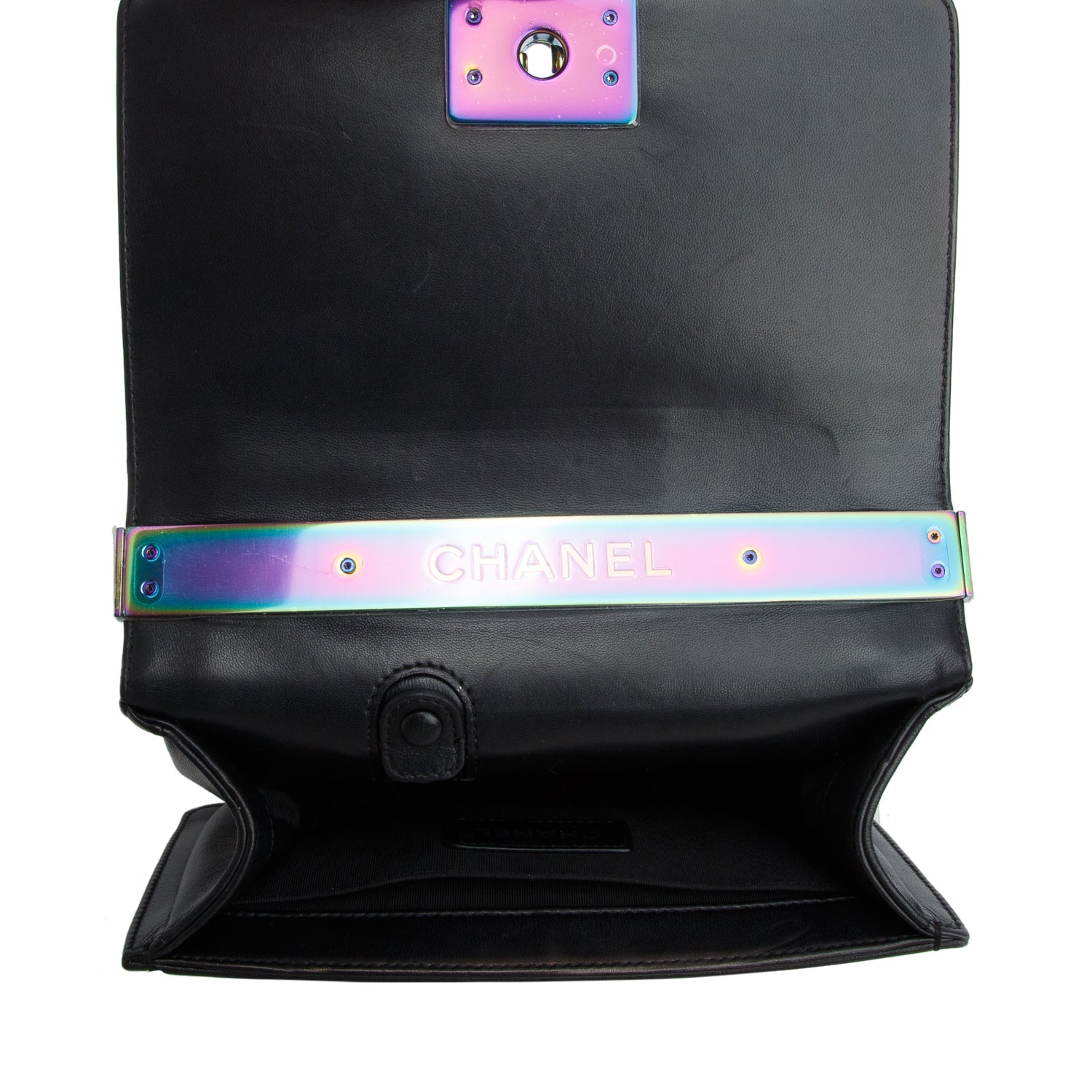 Chanel Iridescent Metal Black Lambskin Leather LED Small Boy Bag w/ Box & Authenticity Card