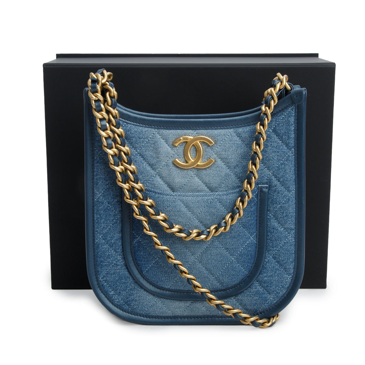 Chanel 2024 Blue Washed Denim Quilted Small Hobo w/ Box & Receipt