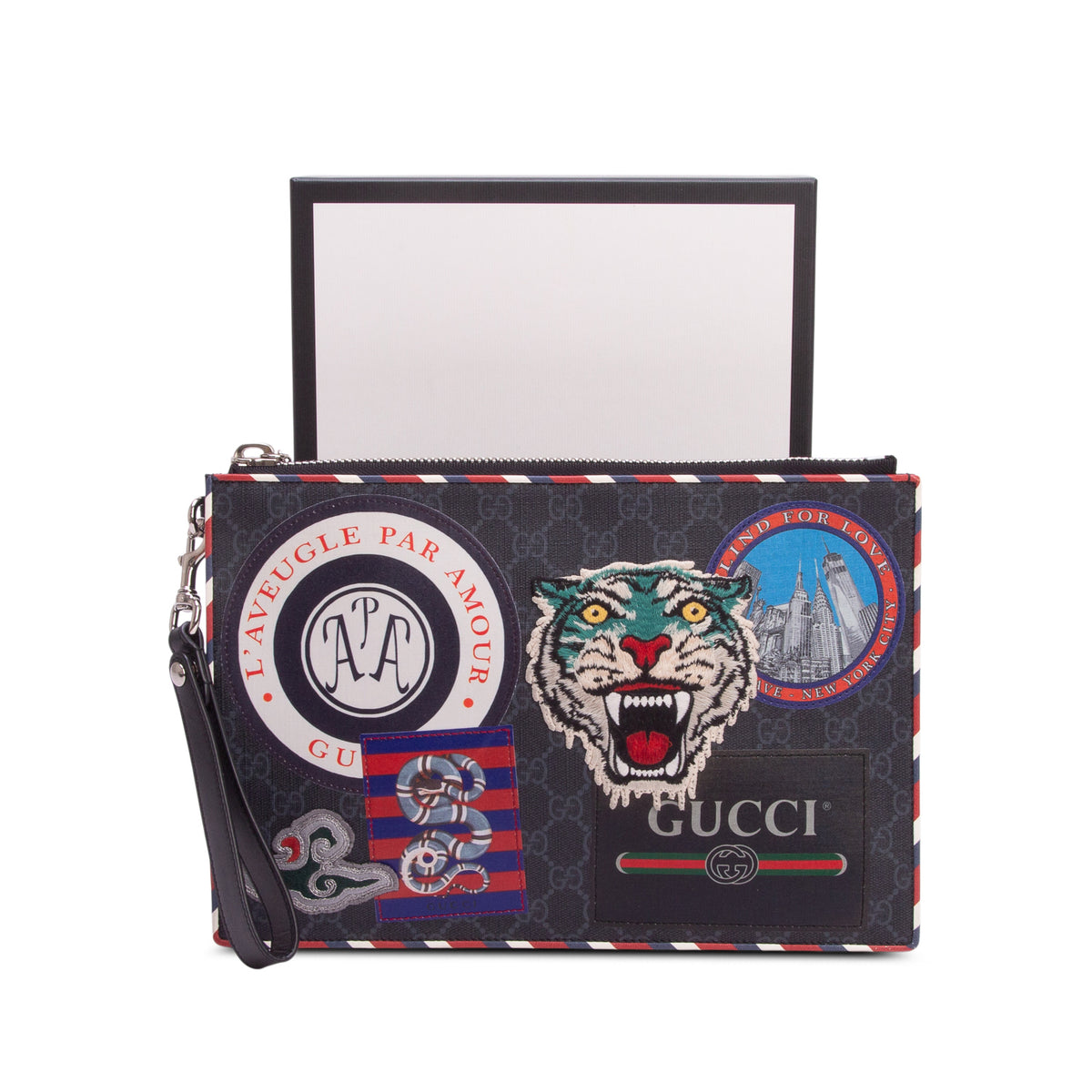 Gucci Black GG Supreme Monogram Courrier Documents Holder w/ Box