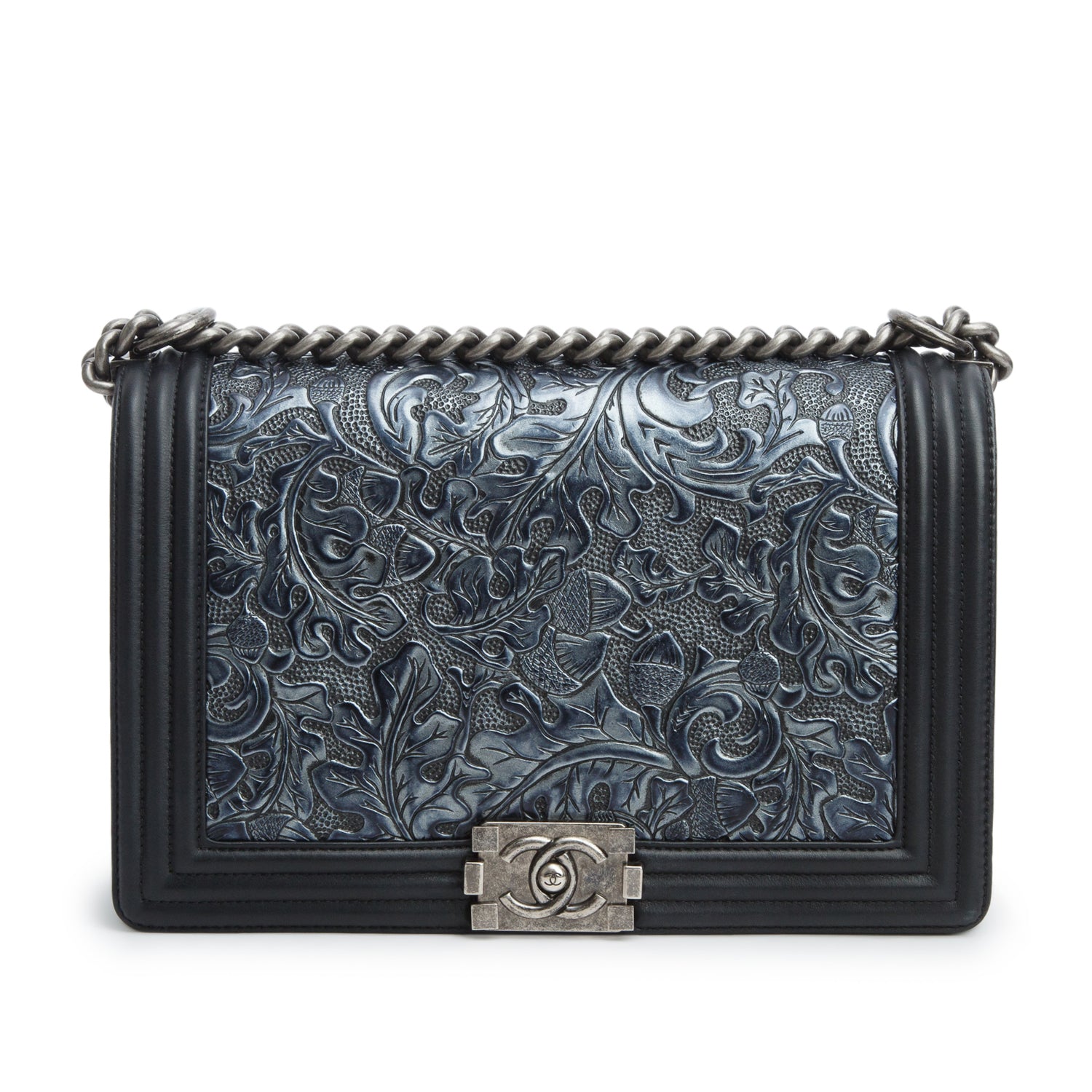 Chanel Black Lambskin Leather Cordoba Large Boy Bag w/ Authenticity Card