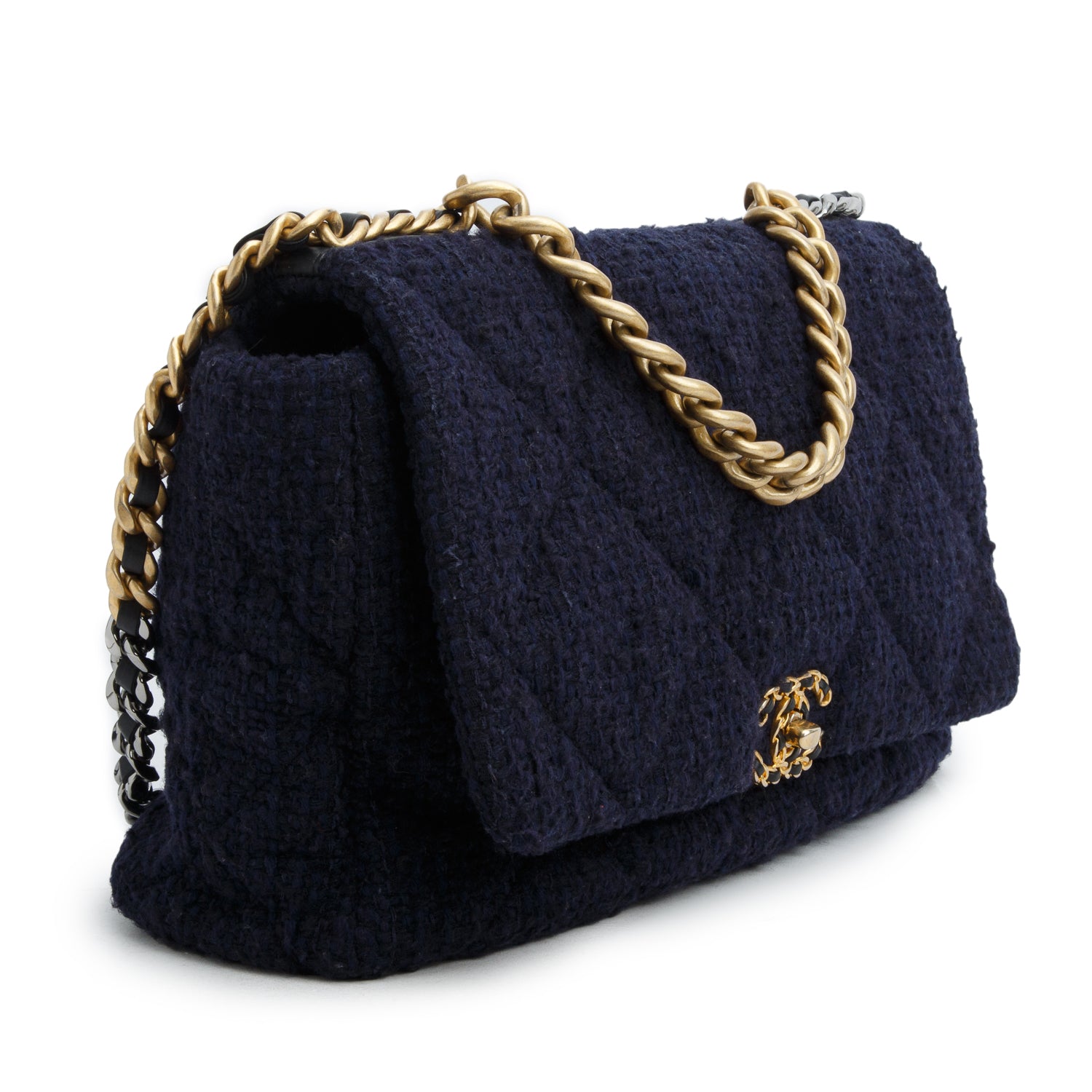 Chanel 2020 Navy Tweed Quilted Maxi Chanel 19 Flap