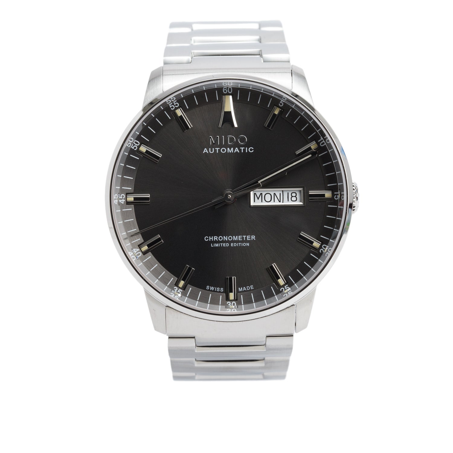 Mido 2026 Limited Edition Stainless Steel Commander Chronometer 40 MM Day Date Automatic Watch Grey Dial w/ Box & Papers