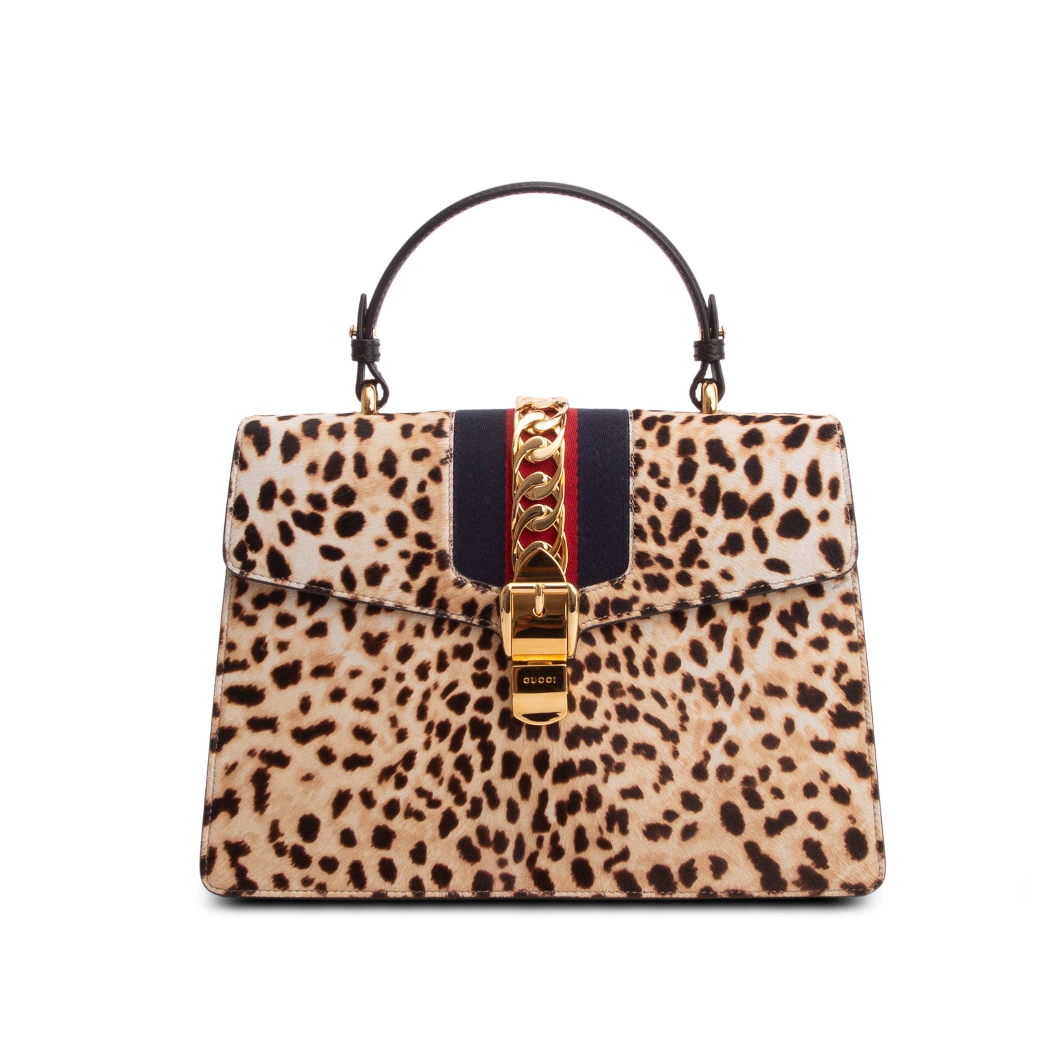 Gucci Calf Hair Leopard Print Medium Sylvie Top Handle Bag w/ Strap