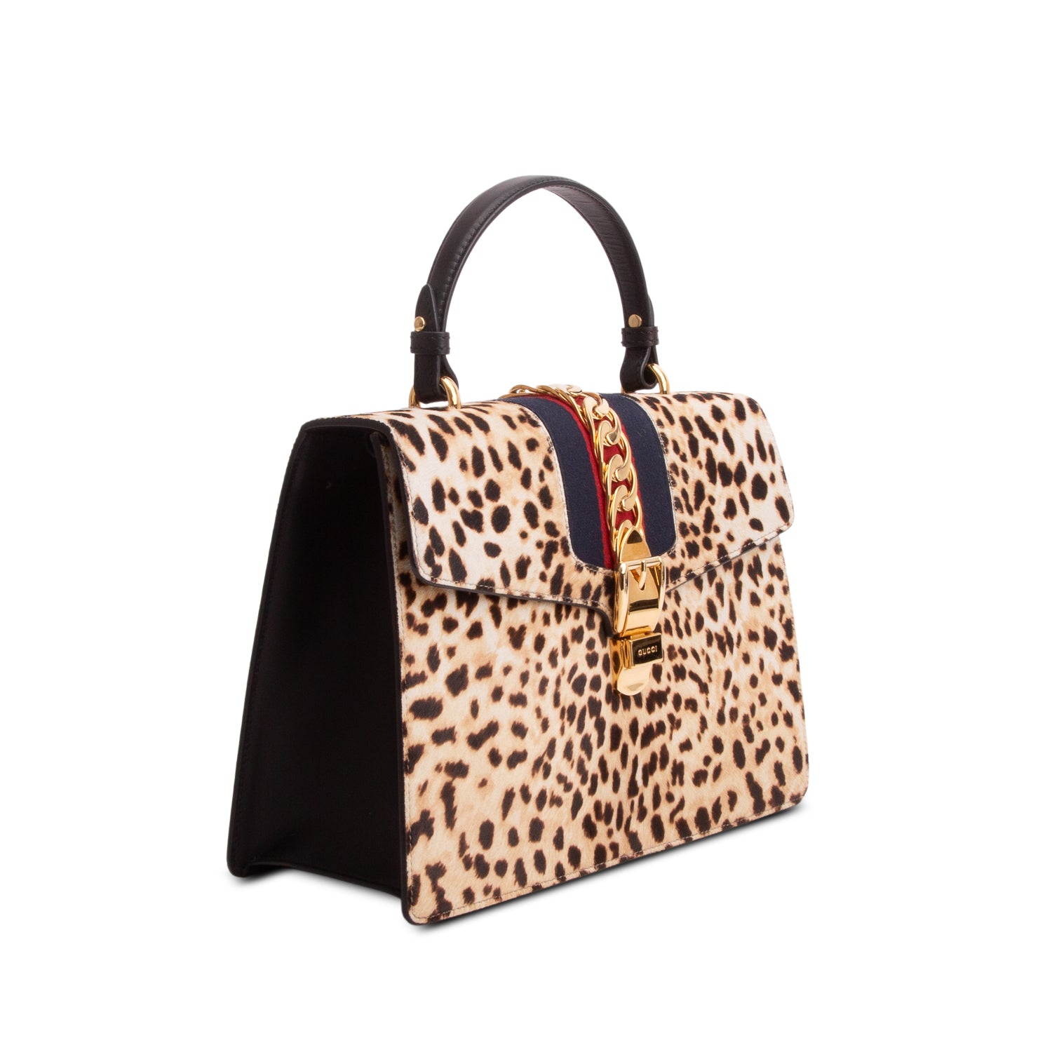 Gucci Calf Hair Leopard Print Medium Sylvie Top Handle Bag w/ Strap