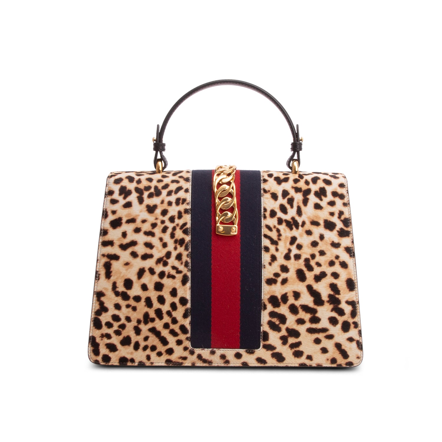 Gucci Calf Hair Leopard Print Medium Sylvie Top Handle Bag w/ Strap