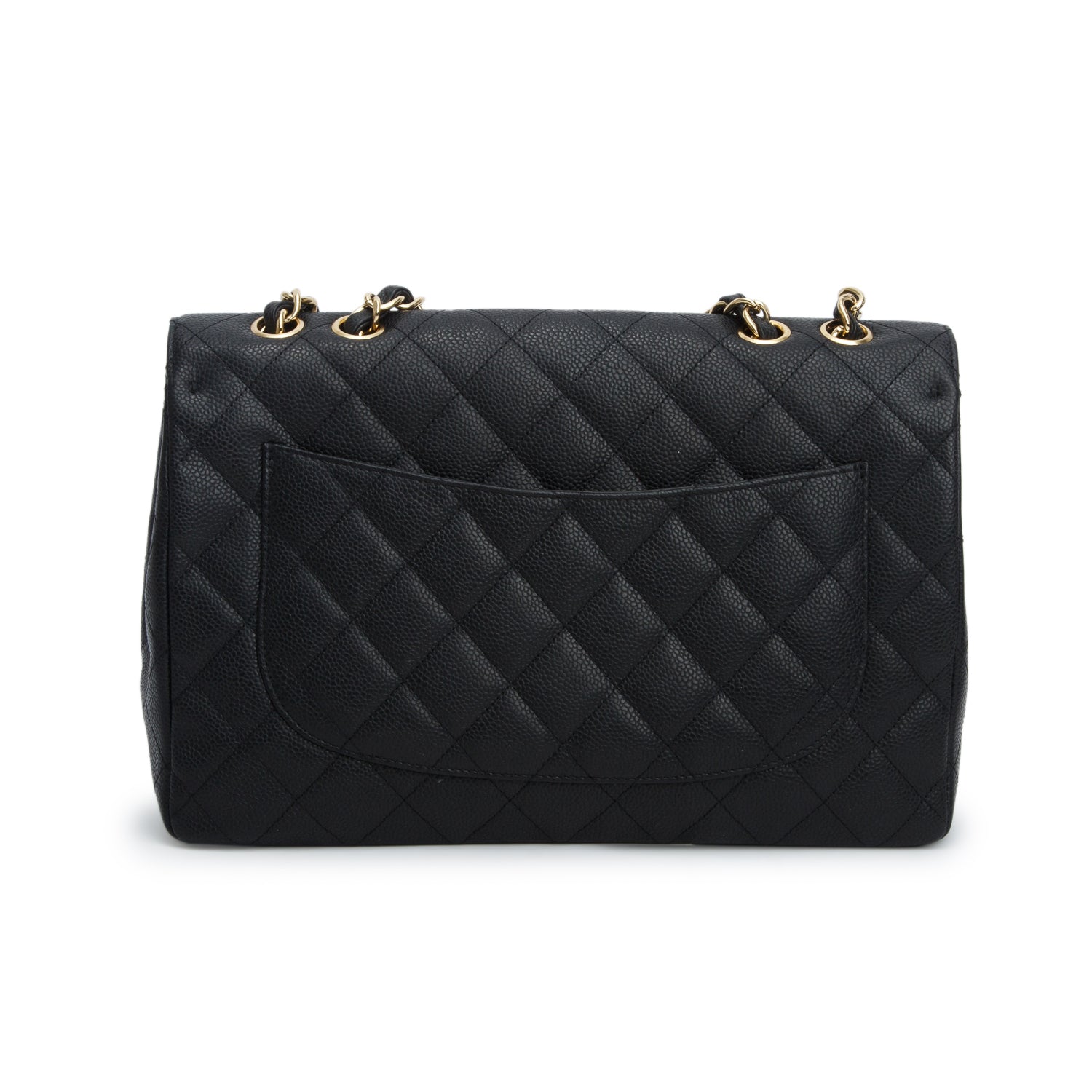 Chanel Black Caviar Classic Jumbo Single Flap Bag w/ Authenticity Card