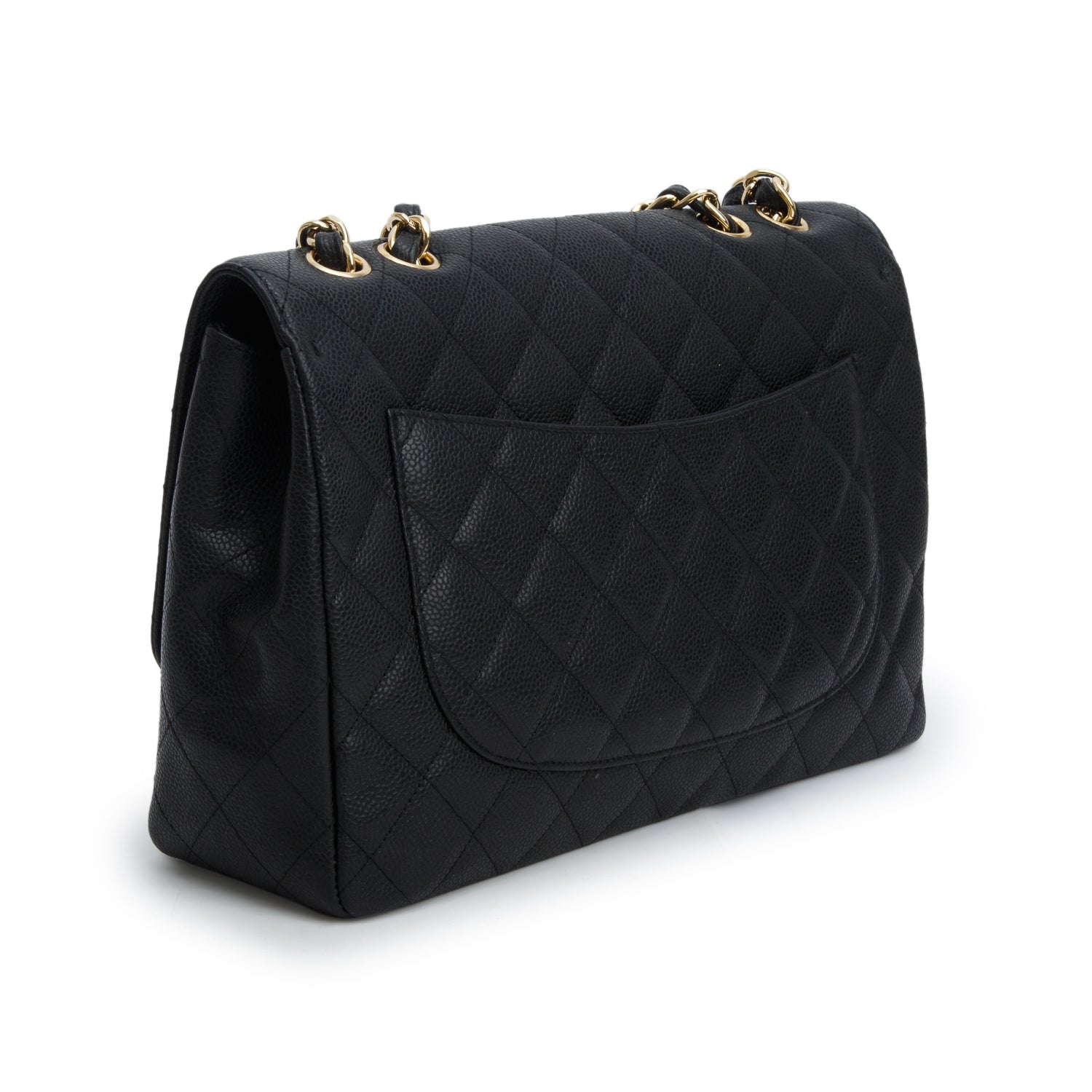 Chanel Black Caviar Classic Jumbo Single Flap Bag w/ Authenticity Card