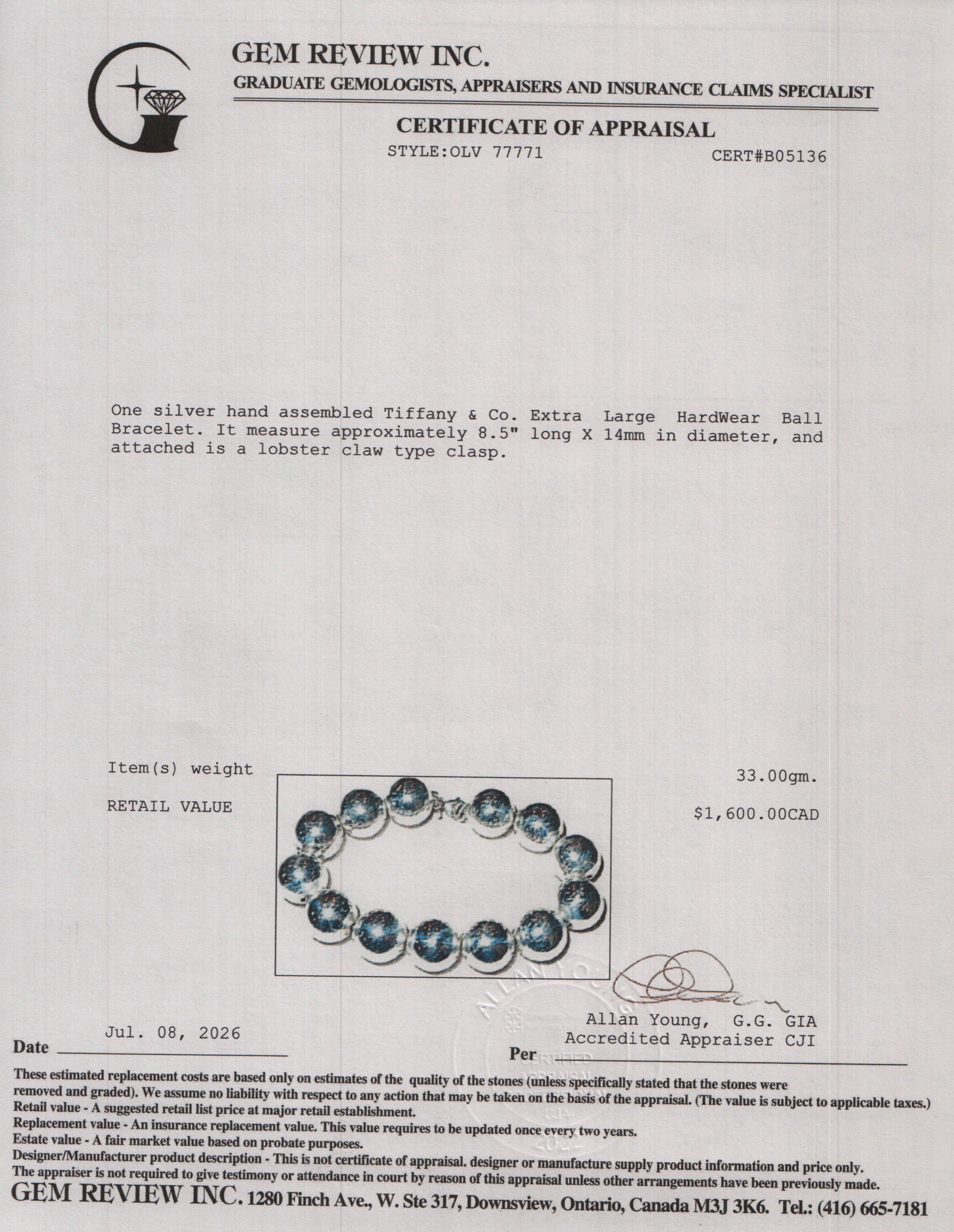 Tiffany & Co. Sterling Silver Extra Large 14 MM HardWear Ball Bracelet w/ Box