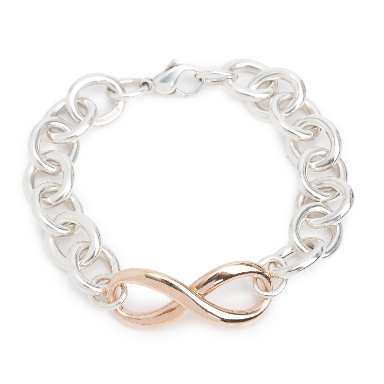 Tiffany & Co. Sterling Silver & Rubedo Metal Large Infinity Link Bracelet w/ Box