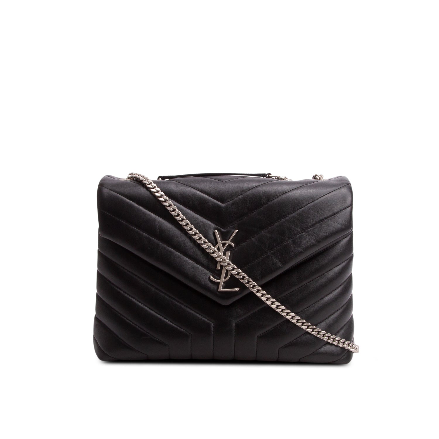 Saint Laurent Black Calfskin Y Quilted Monogram Medium Loulou Chain Satchel