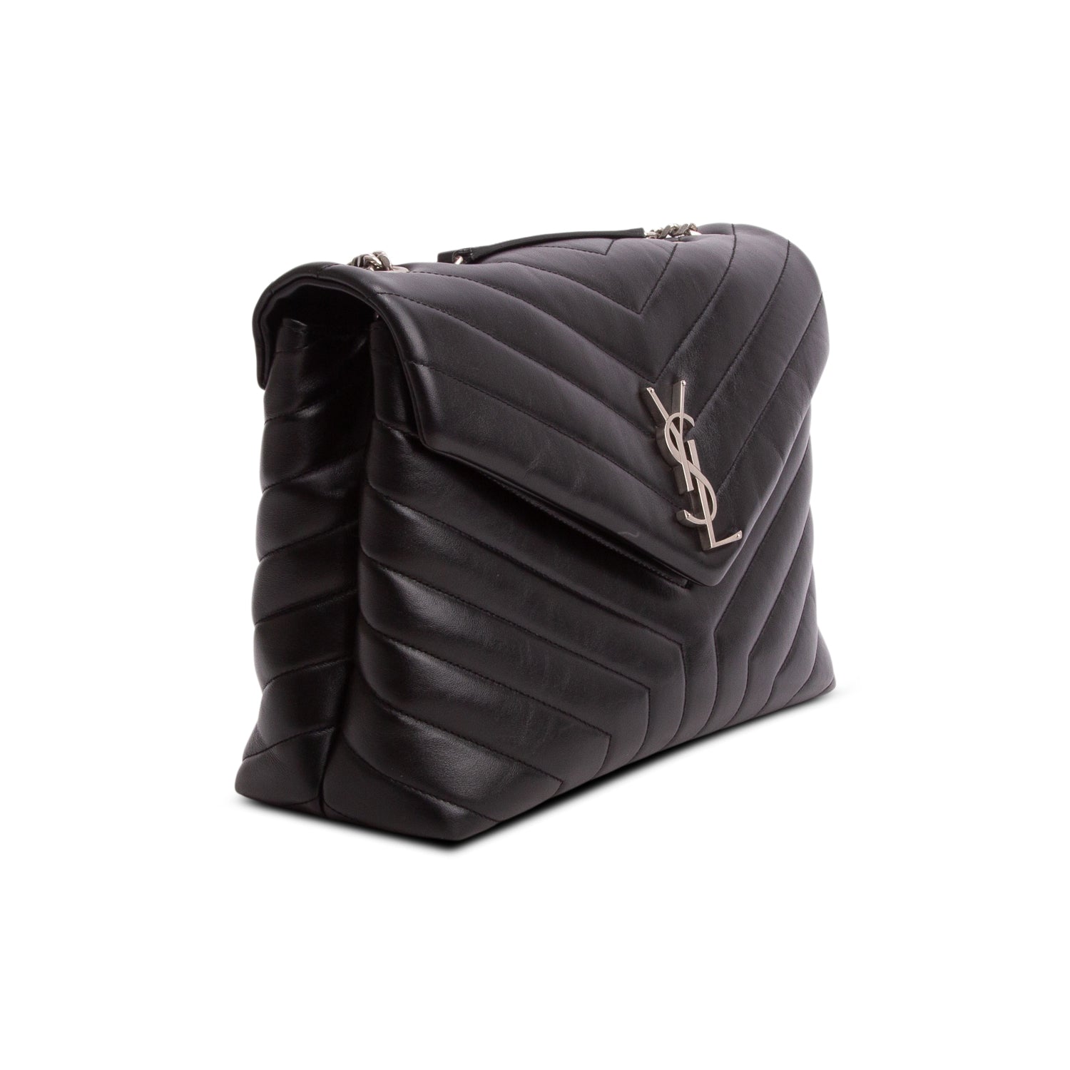 Saint Laurent Black Calfskin Y Quilted Monogram Medium Loulou Chain Satchel