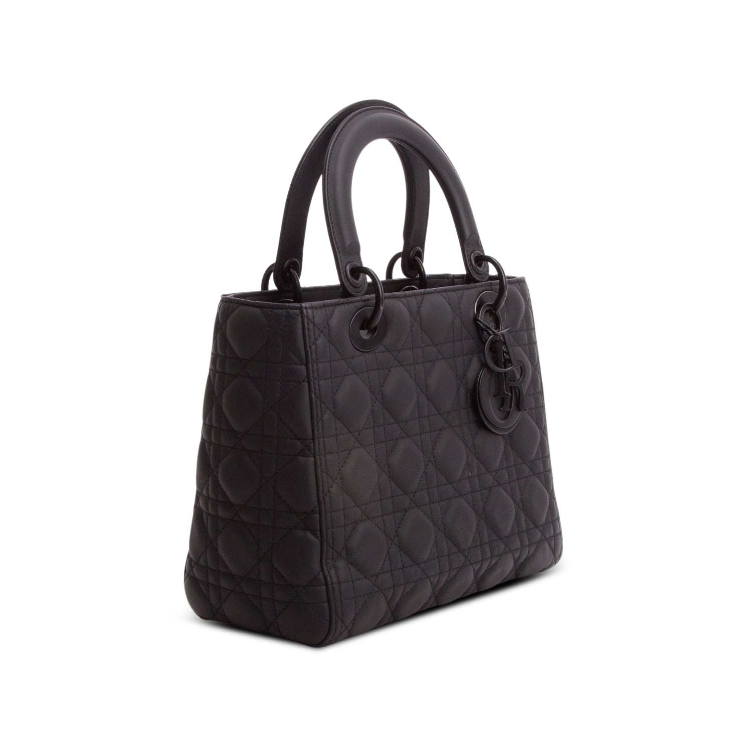 Christian Dior Black Ultra Matte Calfskin Cannage Medium Lady Dior w/ Authenticity Card & Strap