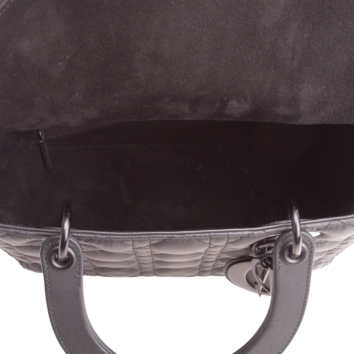 Christian Dior Black Ultra Matte Calfskin Cannage Medium Lady Dior w/ Authenticity Card & Strap